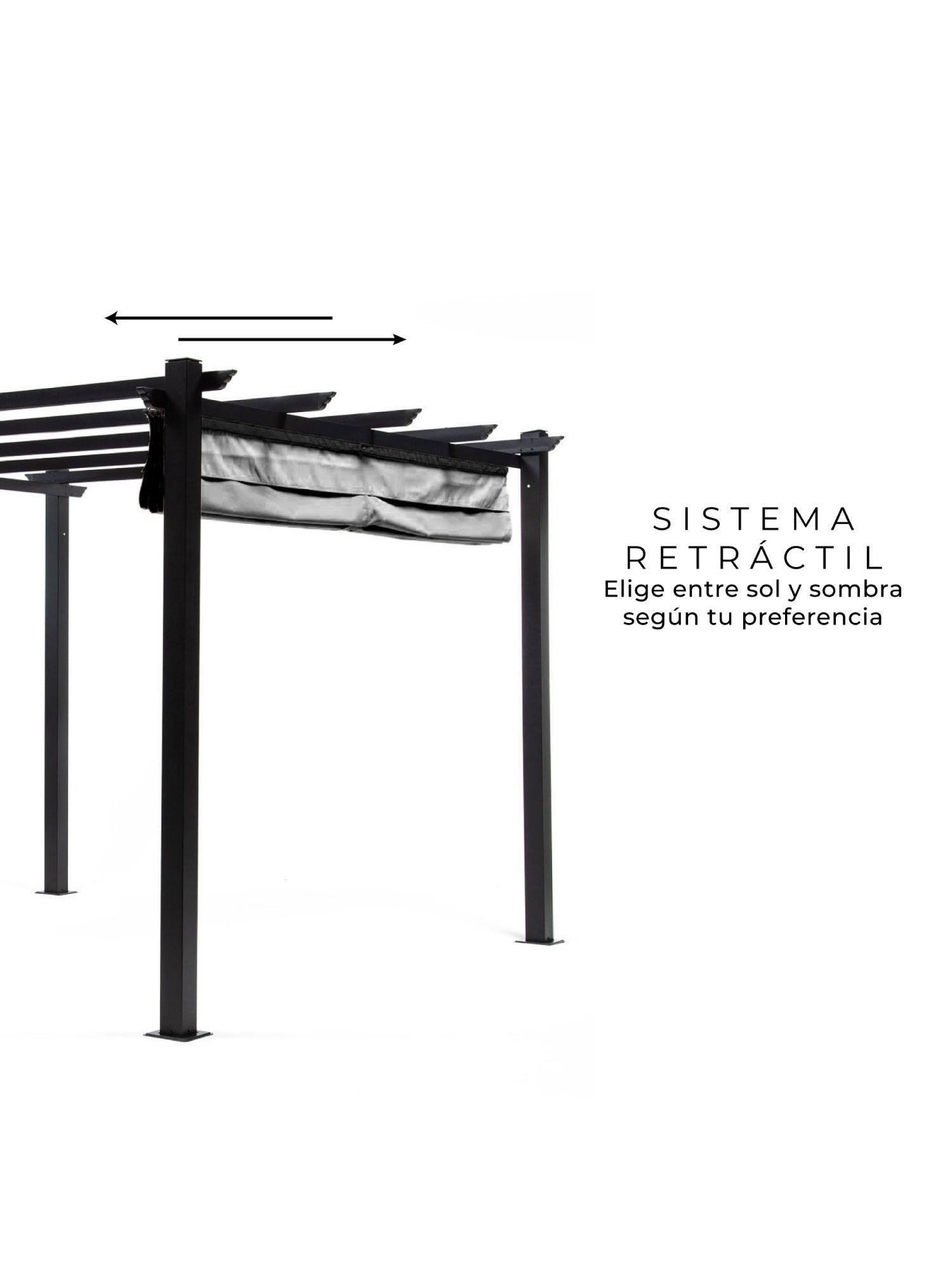 Pérgola Retráctil Gris Relan Tipo Romana Gazebo Toldo 3x3-4