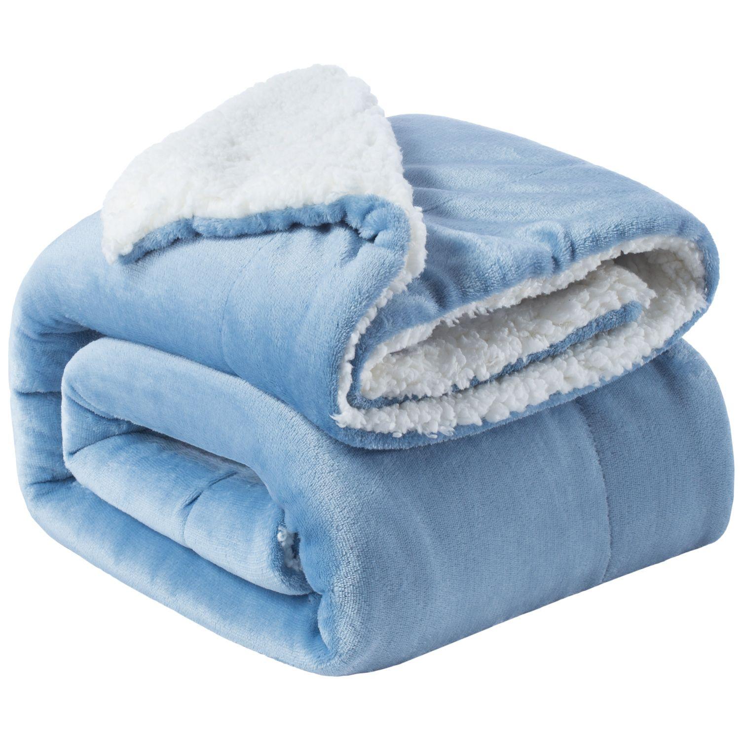 Manta Sherpa Tamaño Queen / Frazada Relan Azul-0