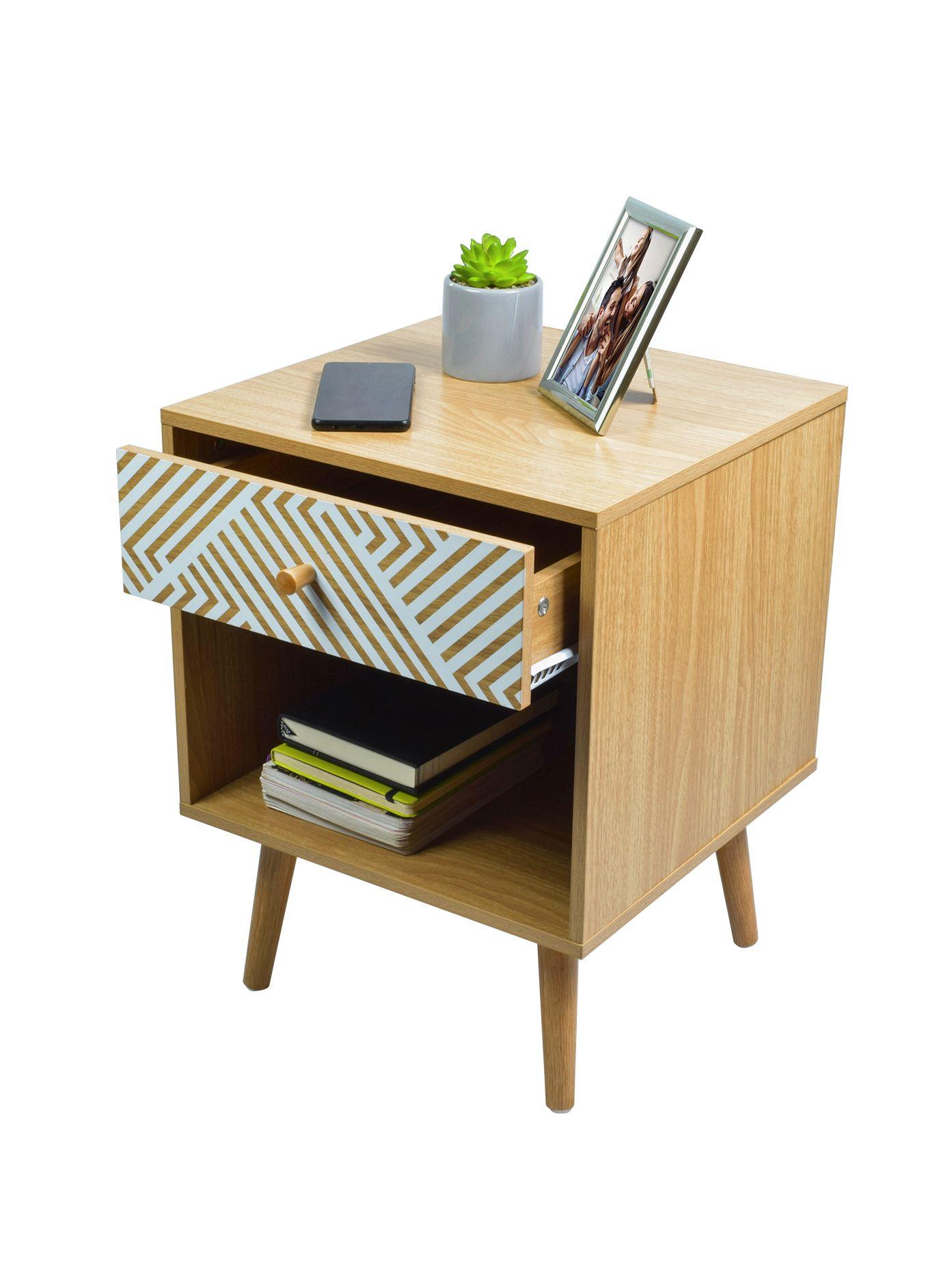 Velador Top Living Moon con Cajón y Estante Blanco y Madera-5