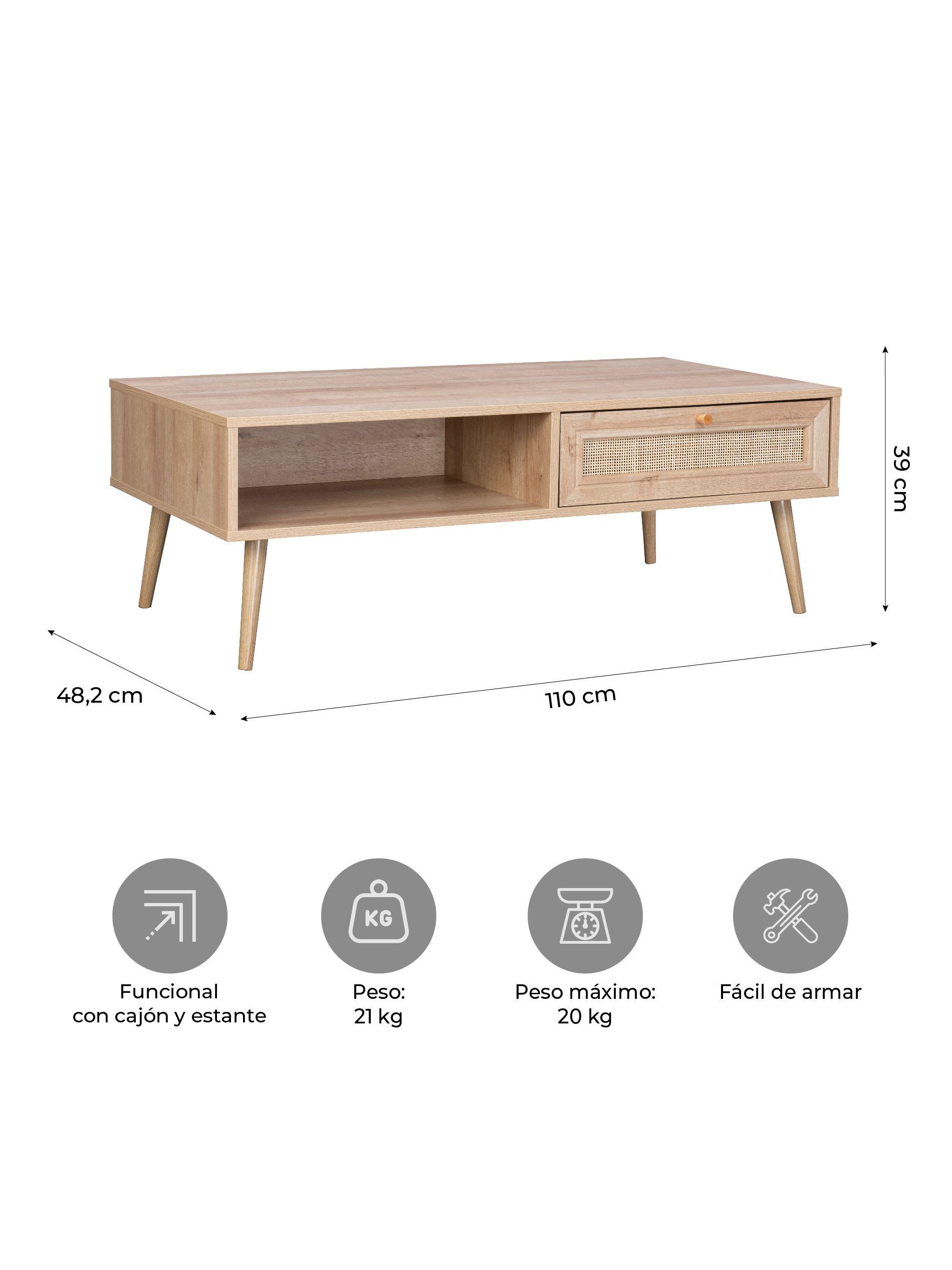 Mesa de Centro con Cajón Top Living Manila Rattan Lateral-2