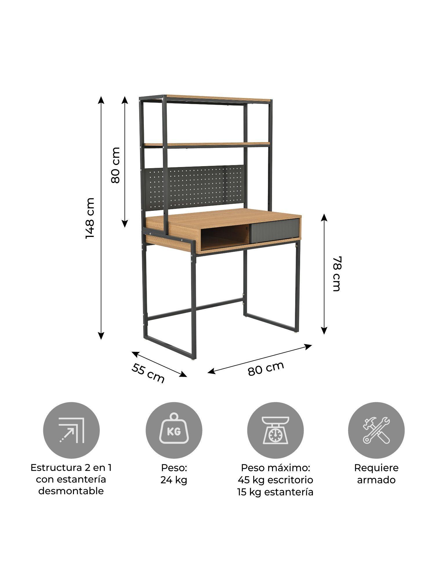 Escritorio Desk 26 Relan con Estanteria Estilo Industrial-2