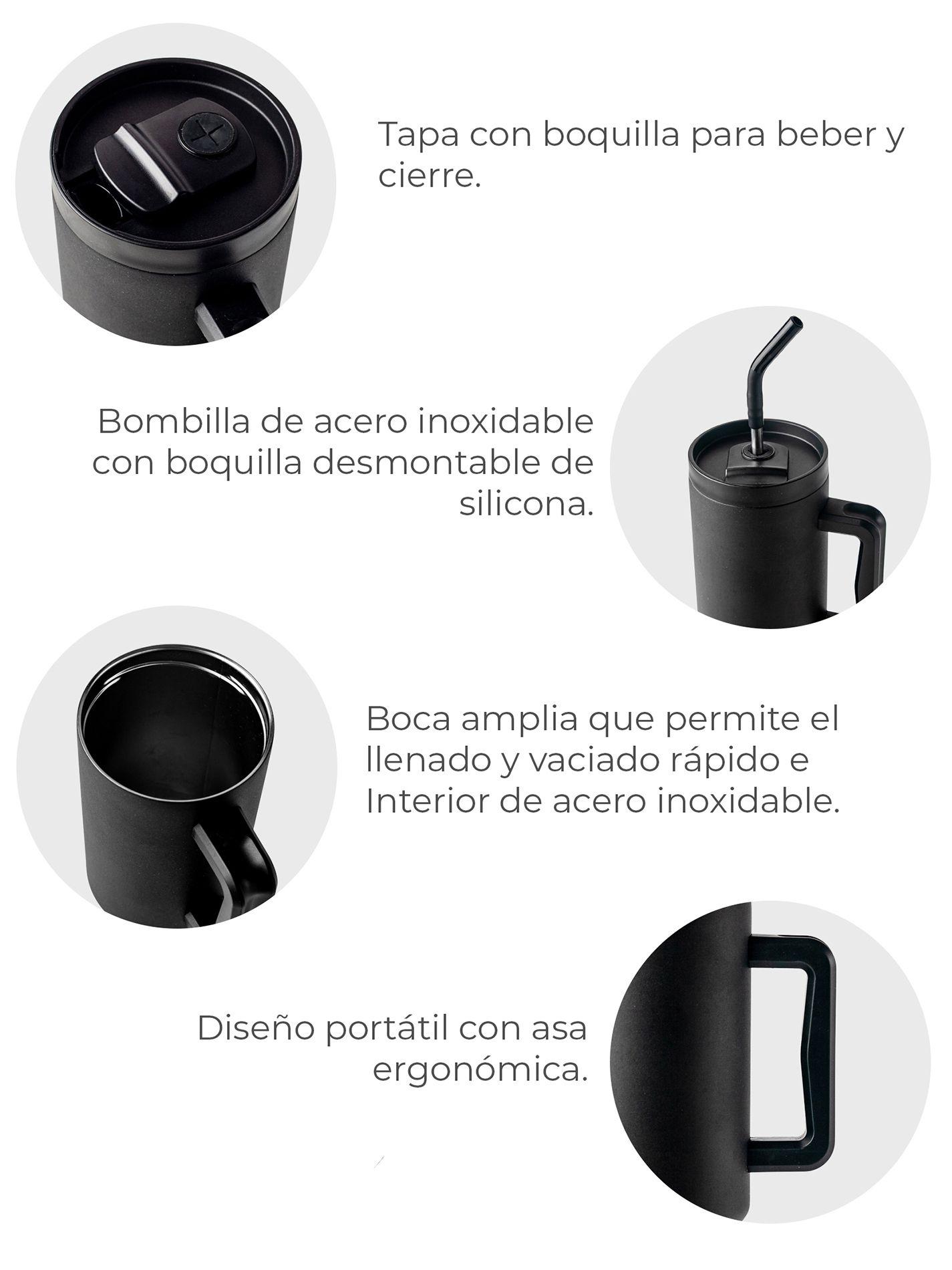 Mug Vaso Térmico Quencher 1,2lts con Bombilla Negro-3