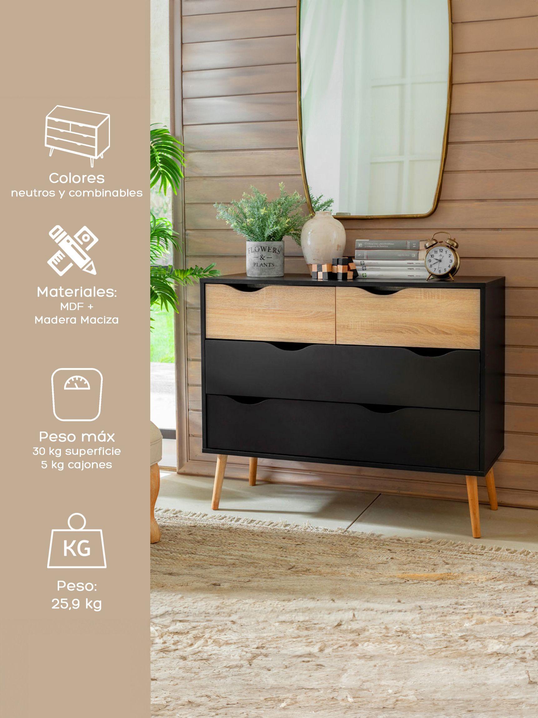 Cómoda Velador Negro Top Living Aloe Cajonera Nórdica-3