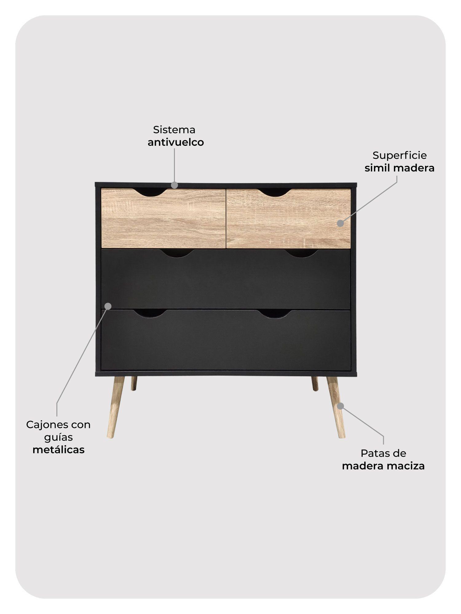 Cómoda Velador Negro Top Living Aloe Cajonera Nórdica-4