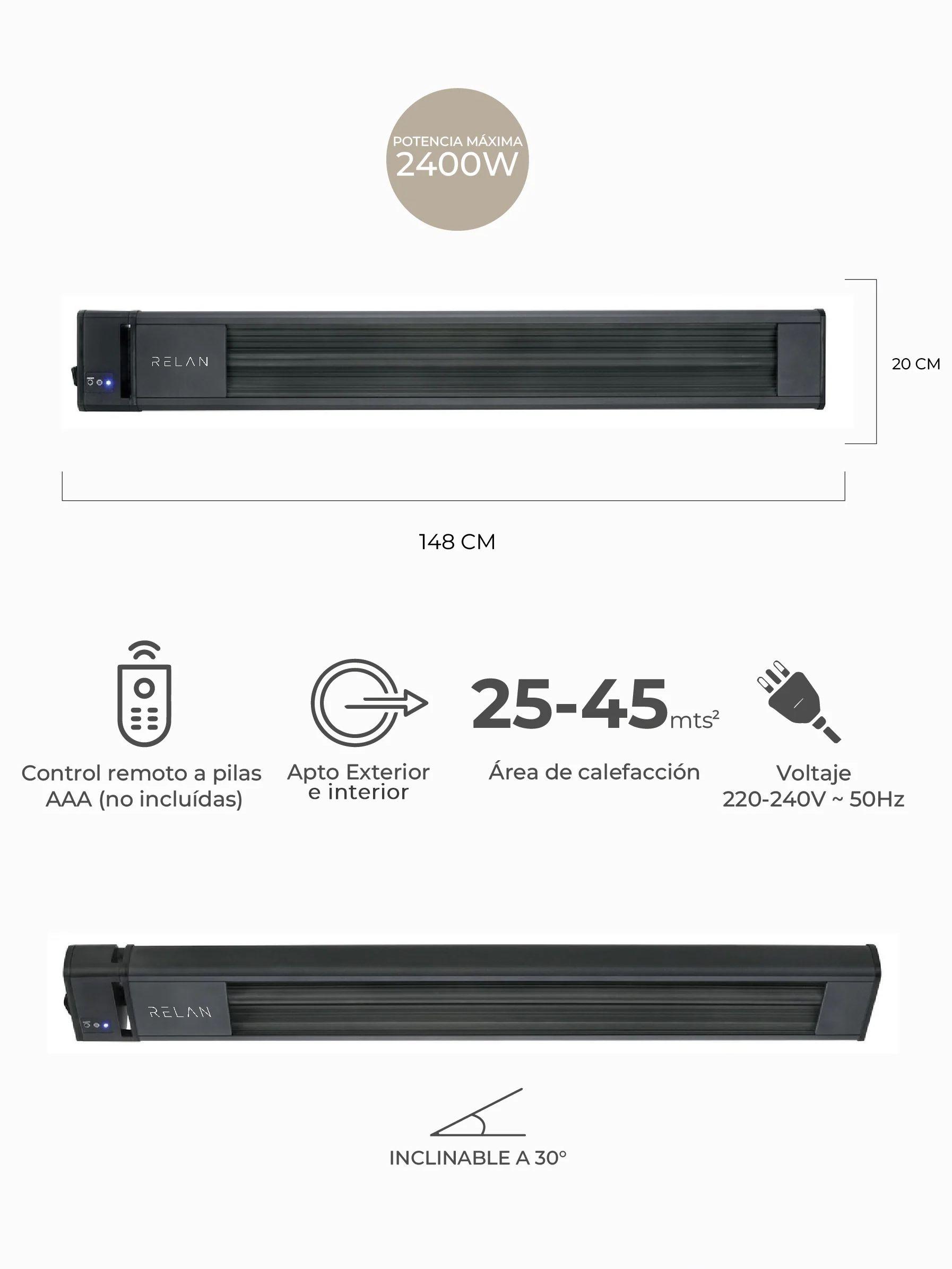 Estufa Exterior Eléctrica Relan de Pared y Techo 2400W-2
