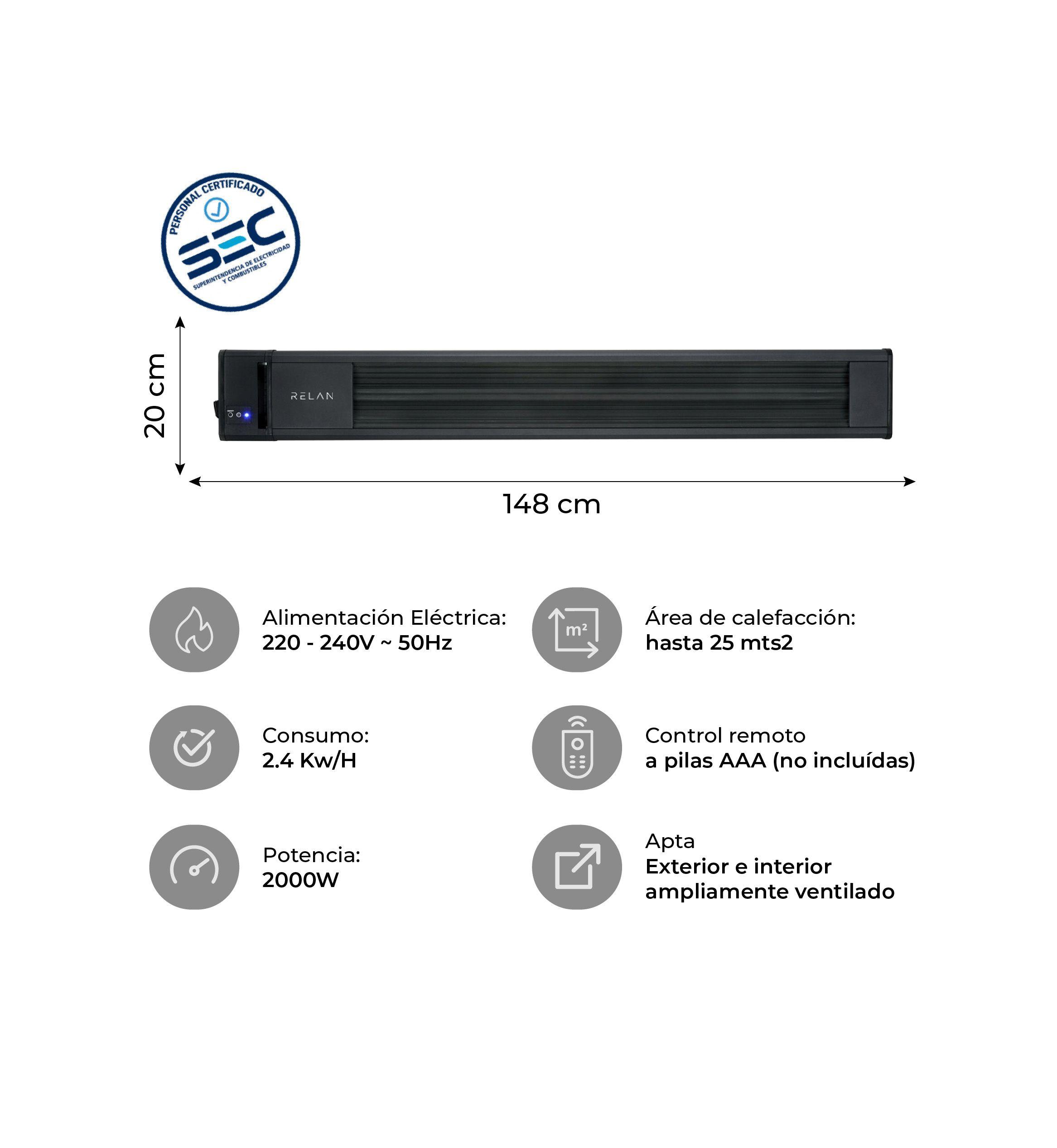 Estufa Exterior Eléctrica Relan de Pared y Techo 2000W-2