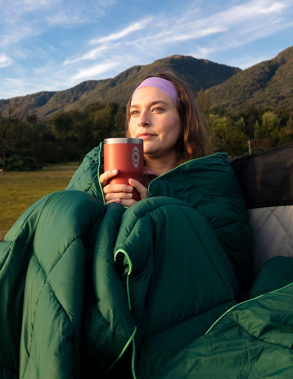 Manta Térmica Camping Kano con Botones Tipo Poncho Verde-1