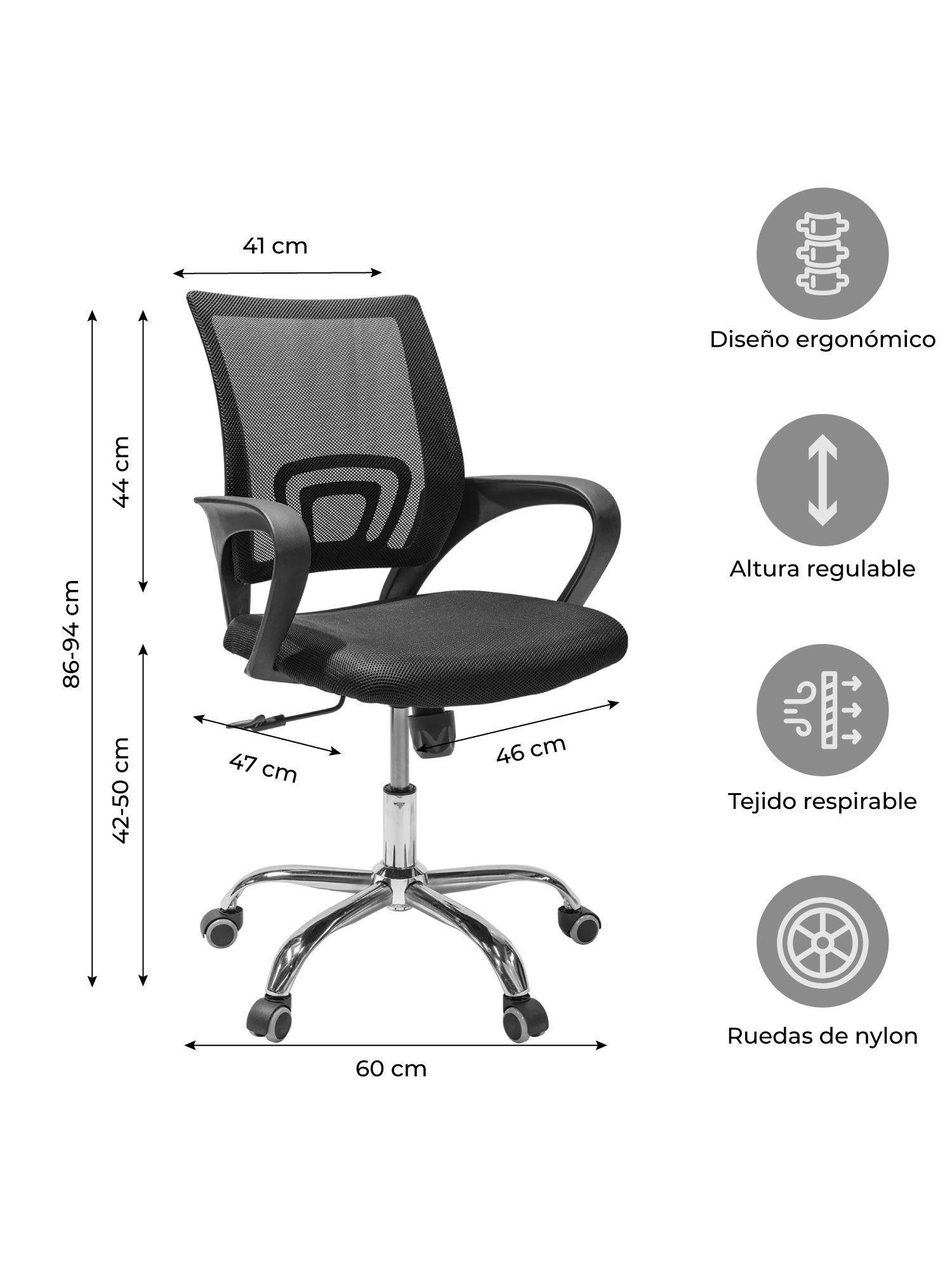 Silla de Escritorio Ergonómica Mesh+ Relan Basculante Color Negro-2