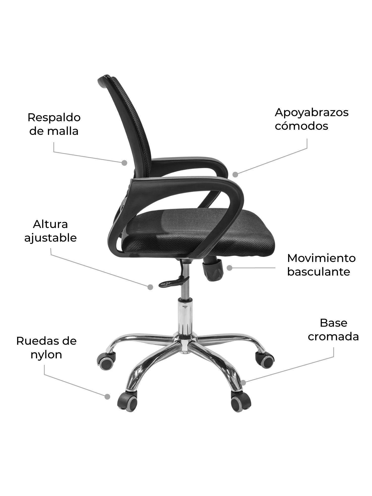 Silla de Escritorio Ergonómica Mesh+ Relan Basculante Color Negro-4