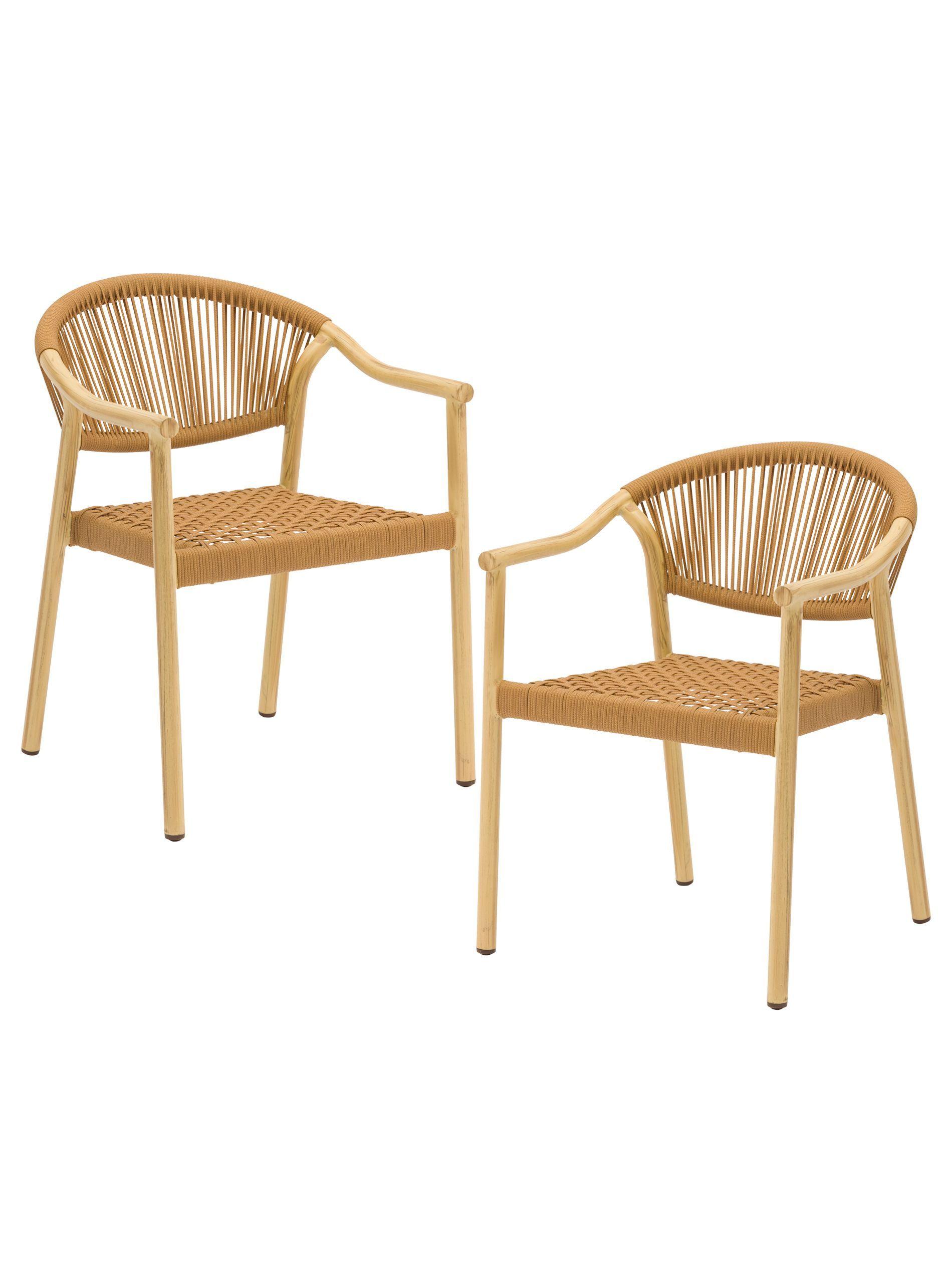 Set de 2 Silla Exterior Relan Makassar Cuerda de Ratán Sintético Jardín y Terraza-0