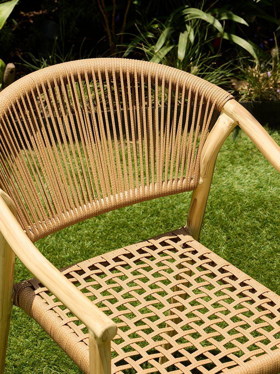 Set de 2 Silla Exterior Relan Makassar Cuerda de Ratán Sintético Jardín y Terraza-1