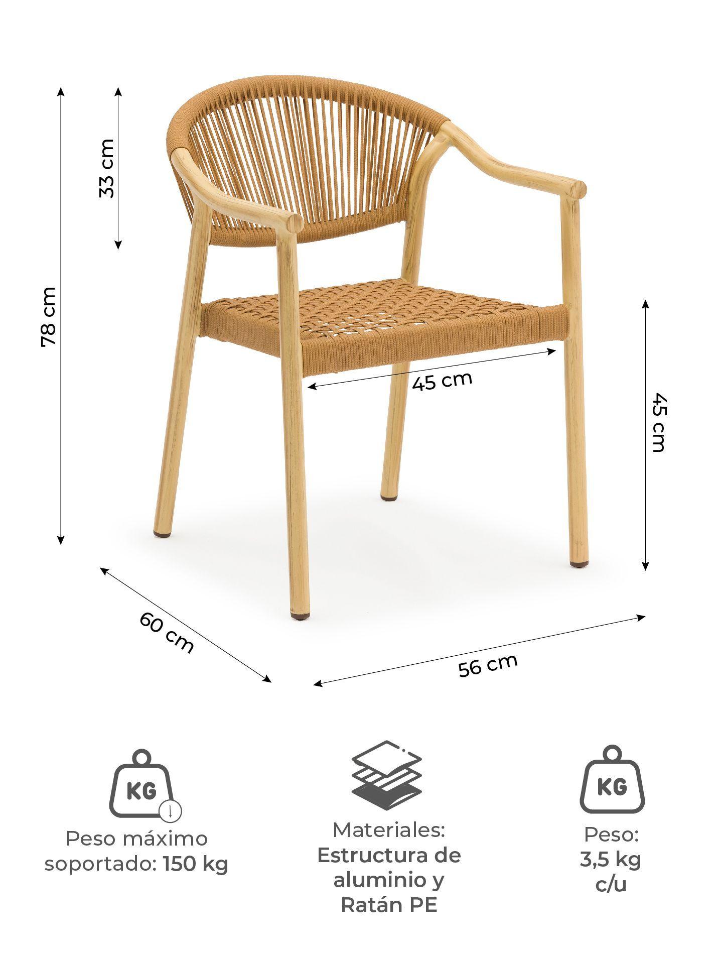 Set de 2 Silla Exterior Relan Makassar Cuerda de Ratán Sintético Jardín y Terraza-2