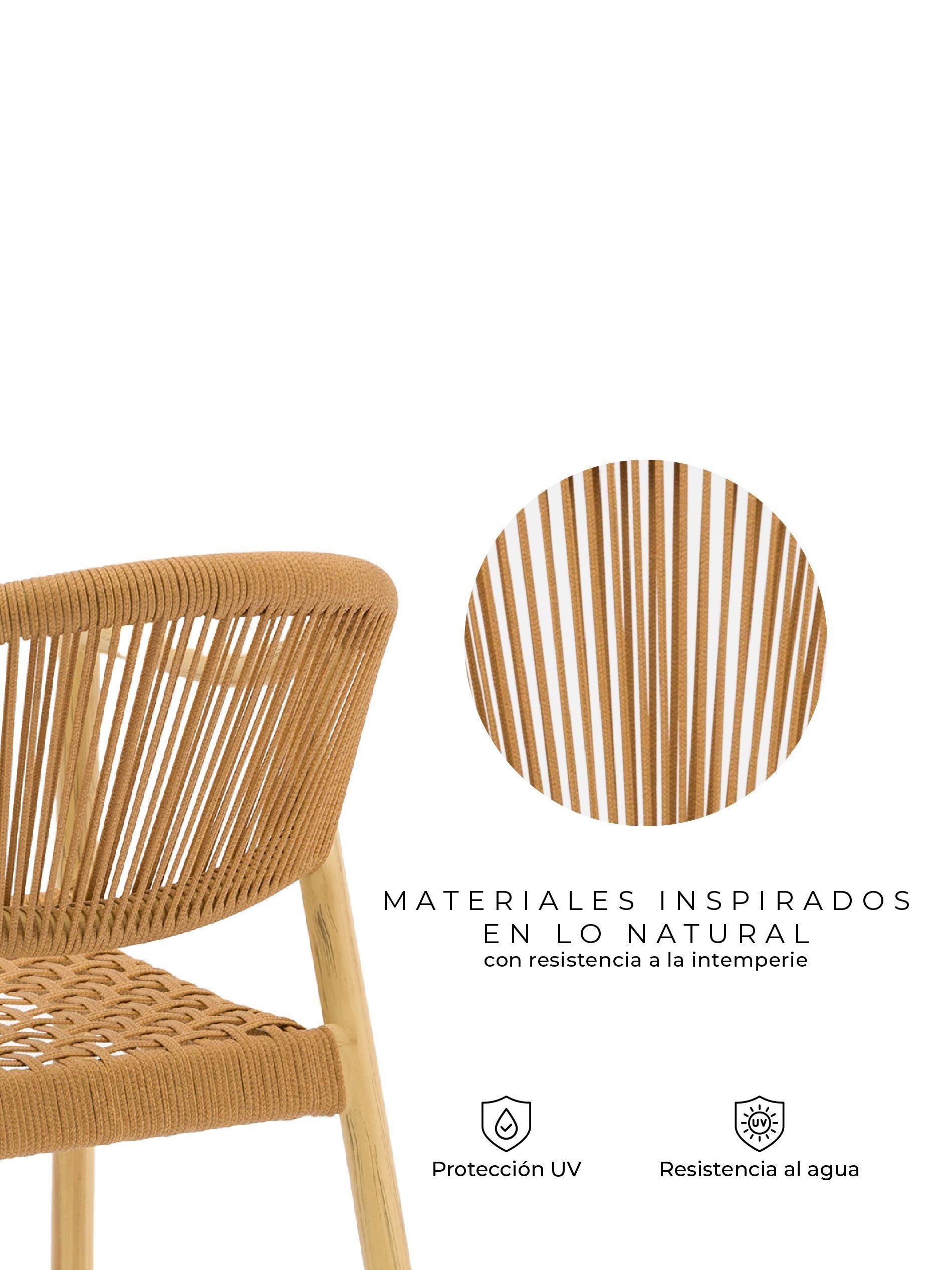 Set de 2 Silla Exterior Relan Makassar Cuerda de Ratán Sintético Jardín y Terraza-4