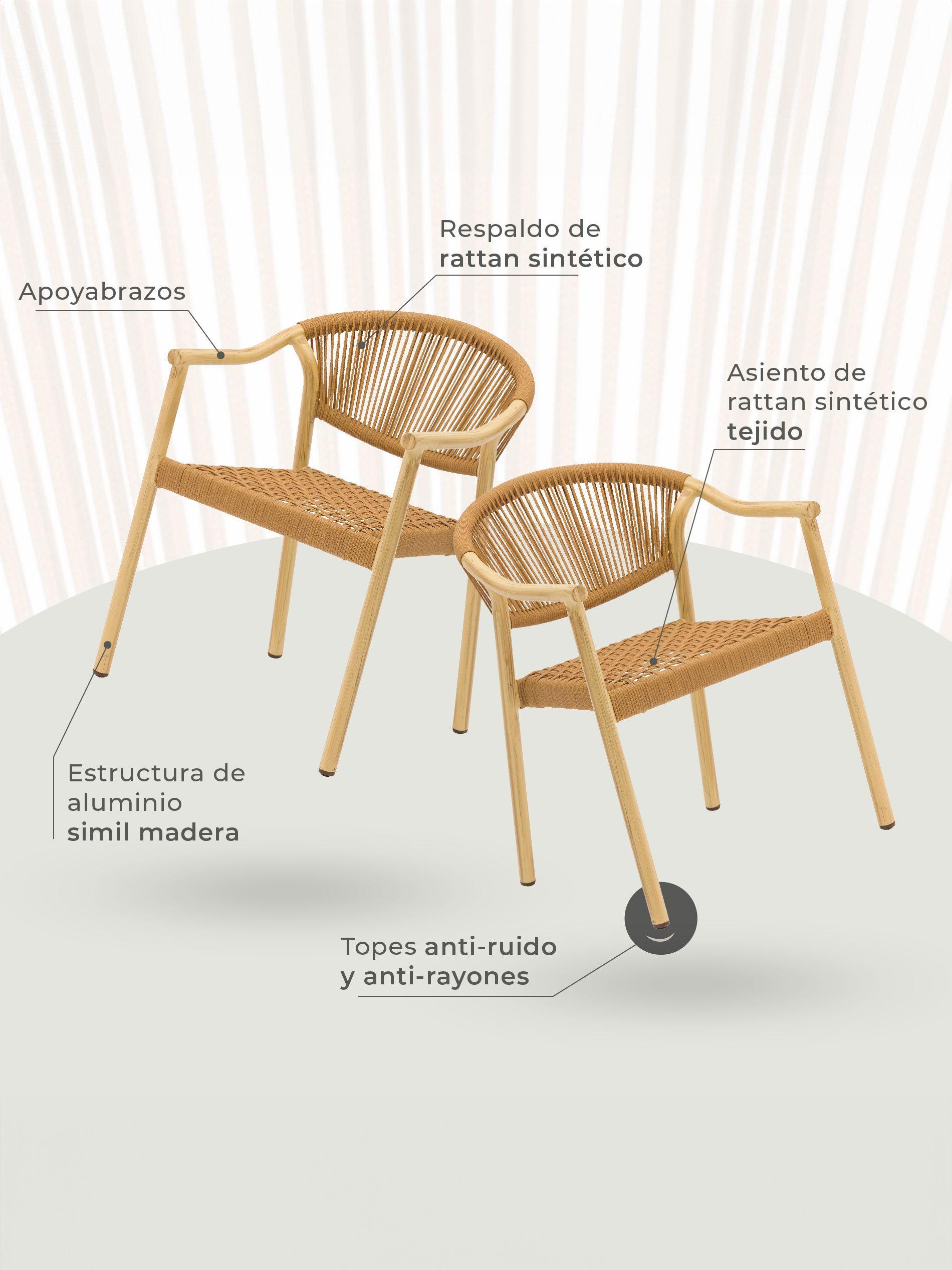 Set de 2 Silla Exterior Relan Makassar Cuerda de Ratán Sintético Jardín y Terraza-5