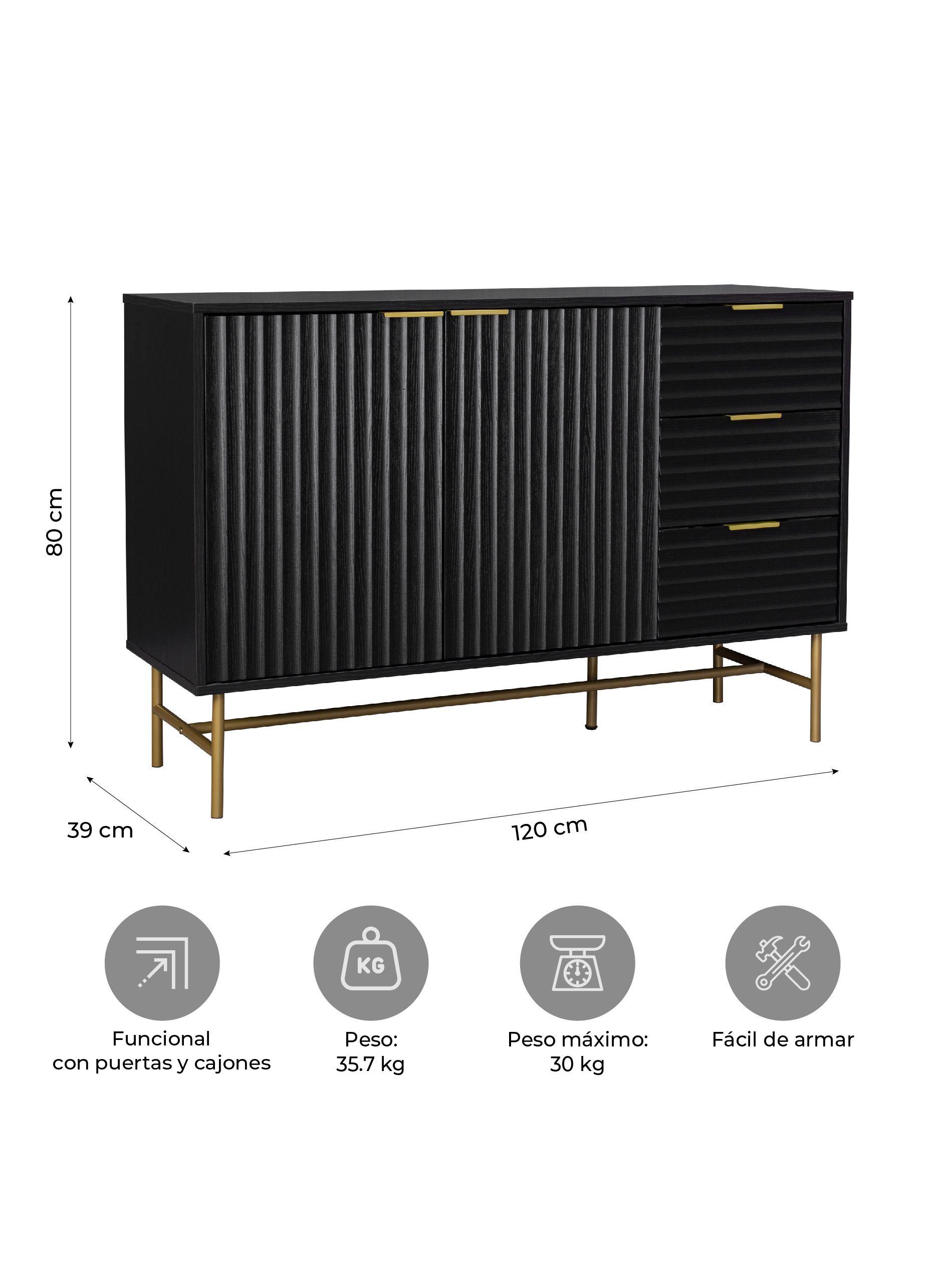 Aparador Buffet Negro Dorado Top Living Brooklyn Vajillero-2