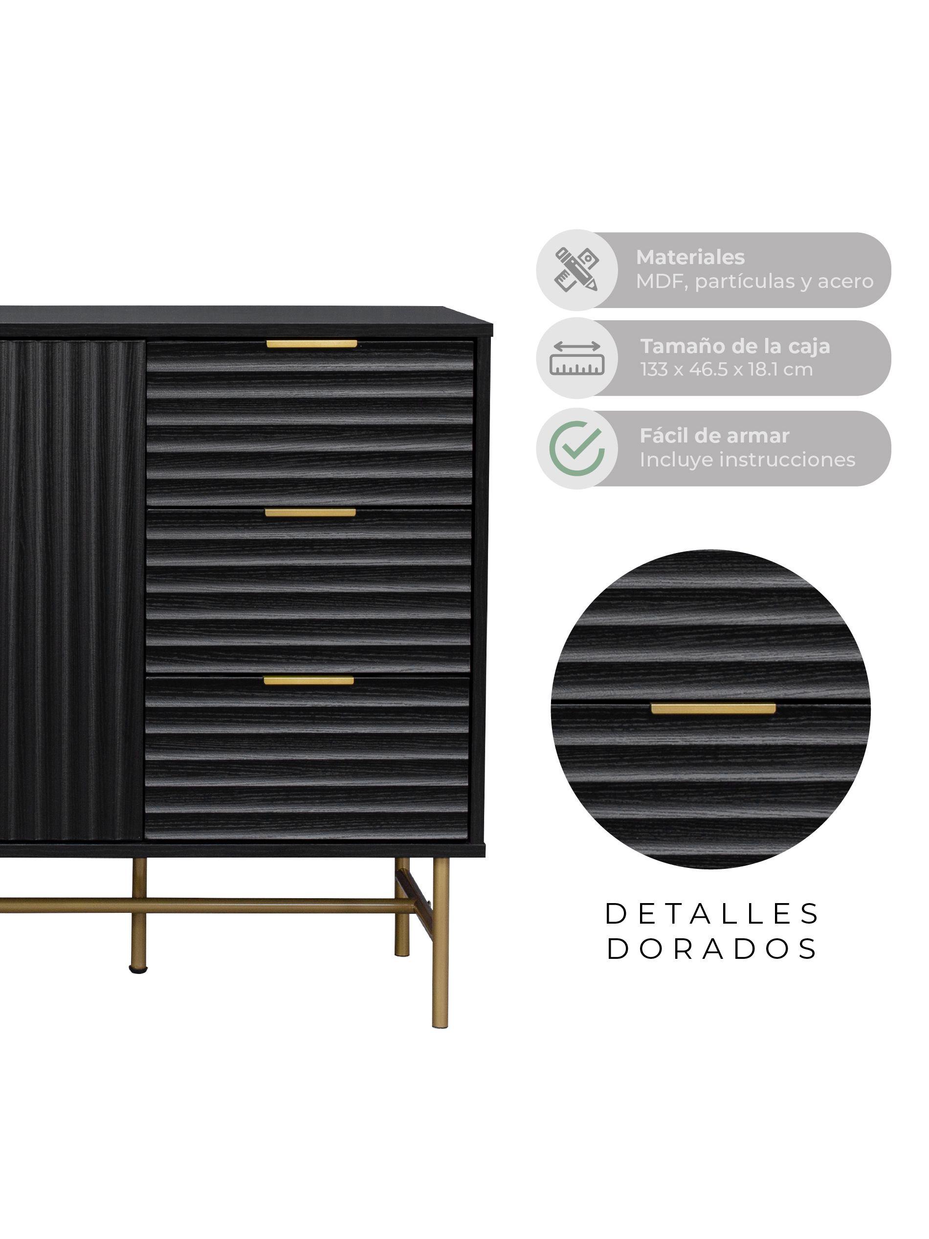 Aparador Buffet Negro Dorado Top Living Brooklyn Vajillero-3