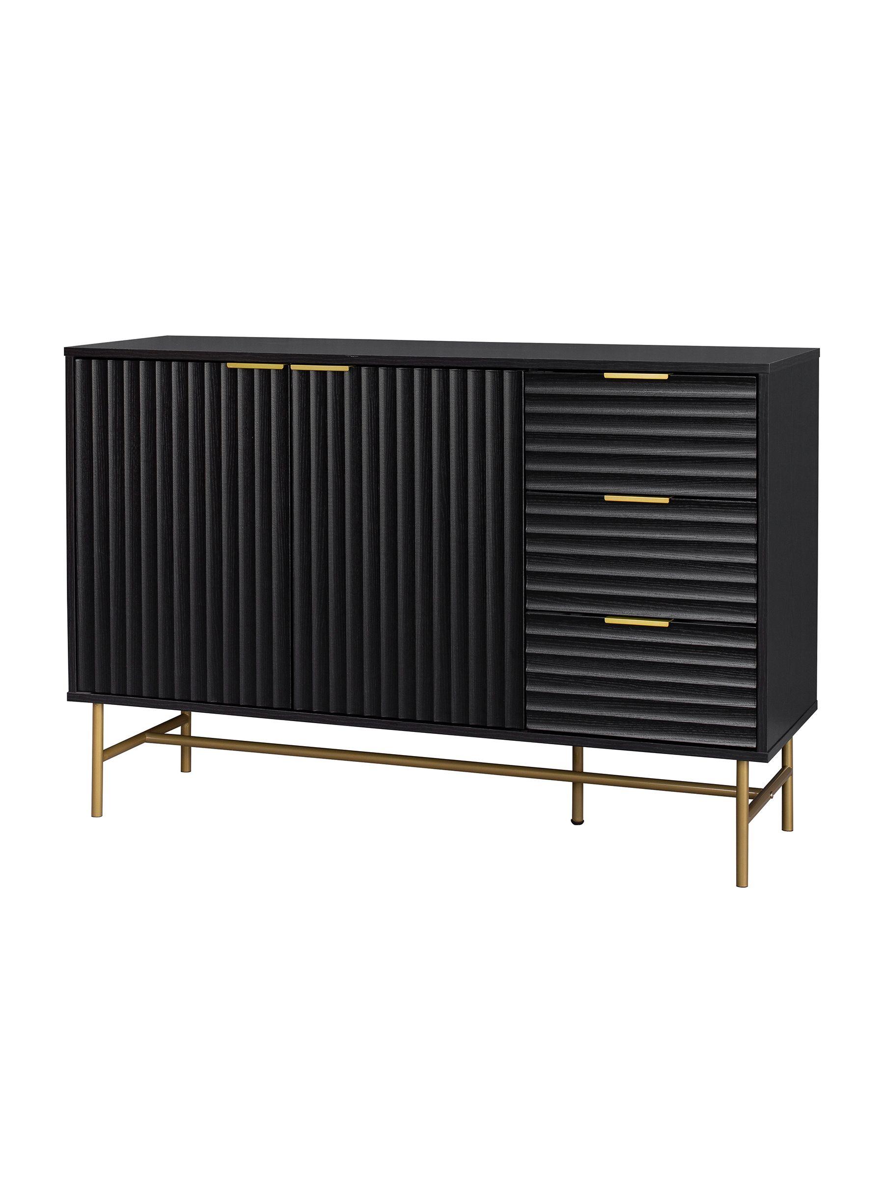 Aparador Buffet Negro Dorado Top Living Brooklyn Vajillero-7