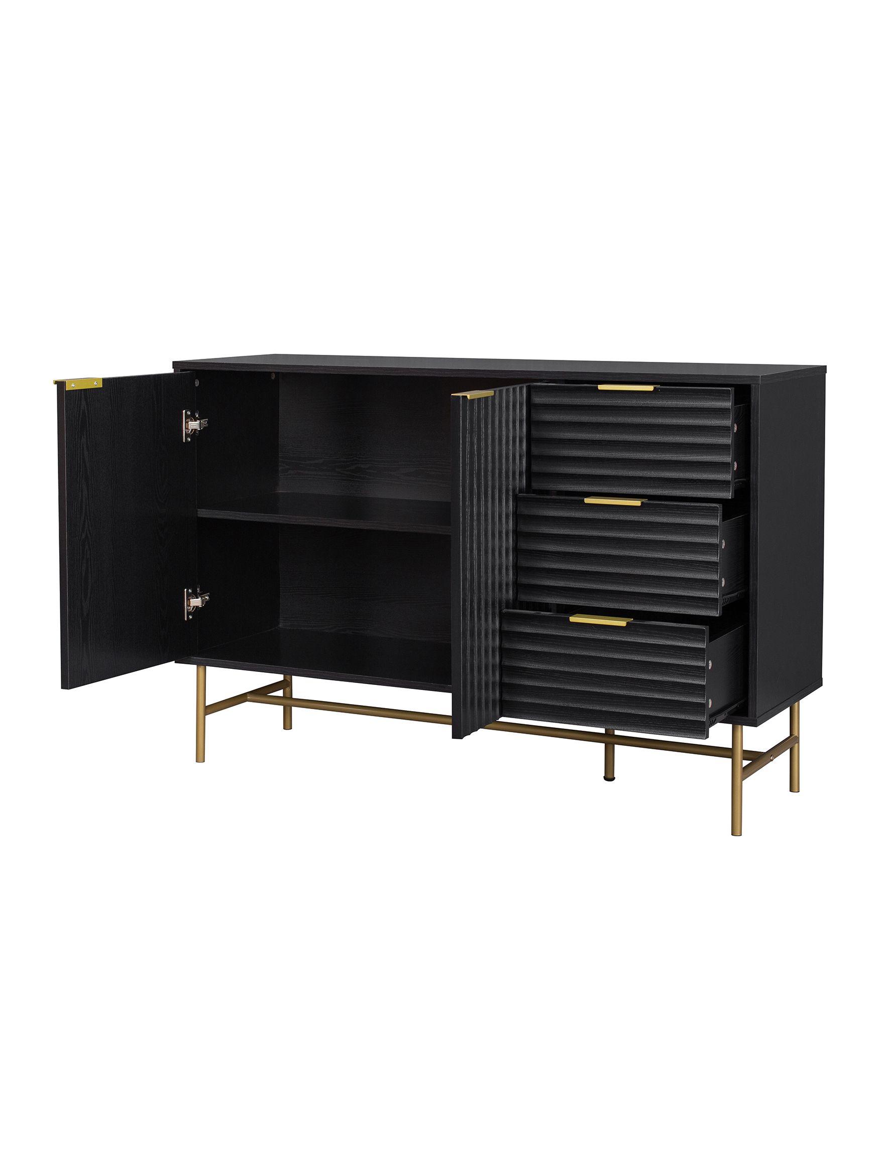 Aparador Buffet Negro Dorado Top Living Brooklyn Vajillero-8