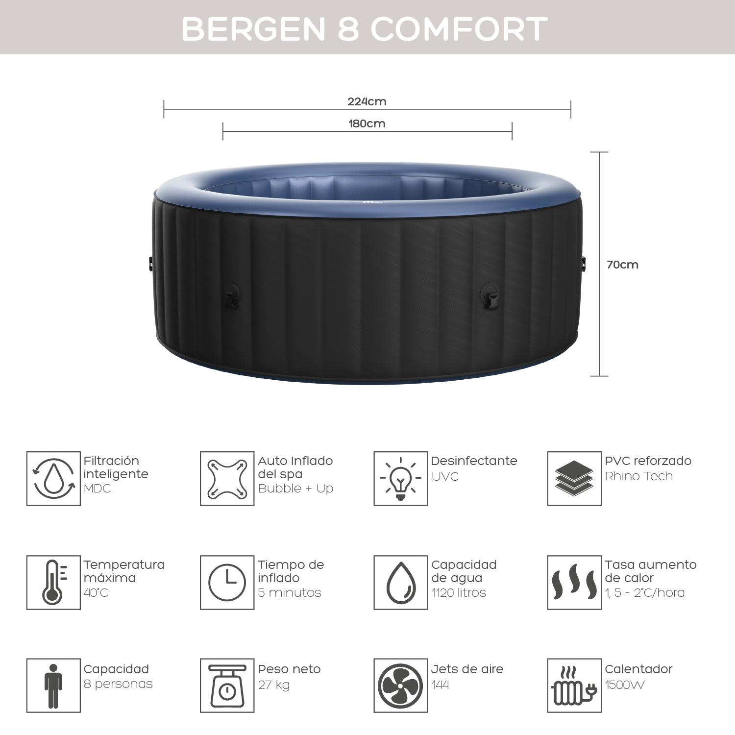 Hot Tub Inflable Bergen Comfort Para 8 Personas MSpa-2