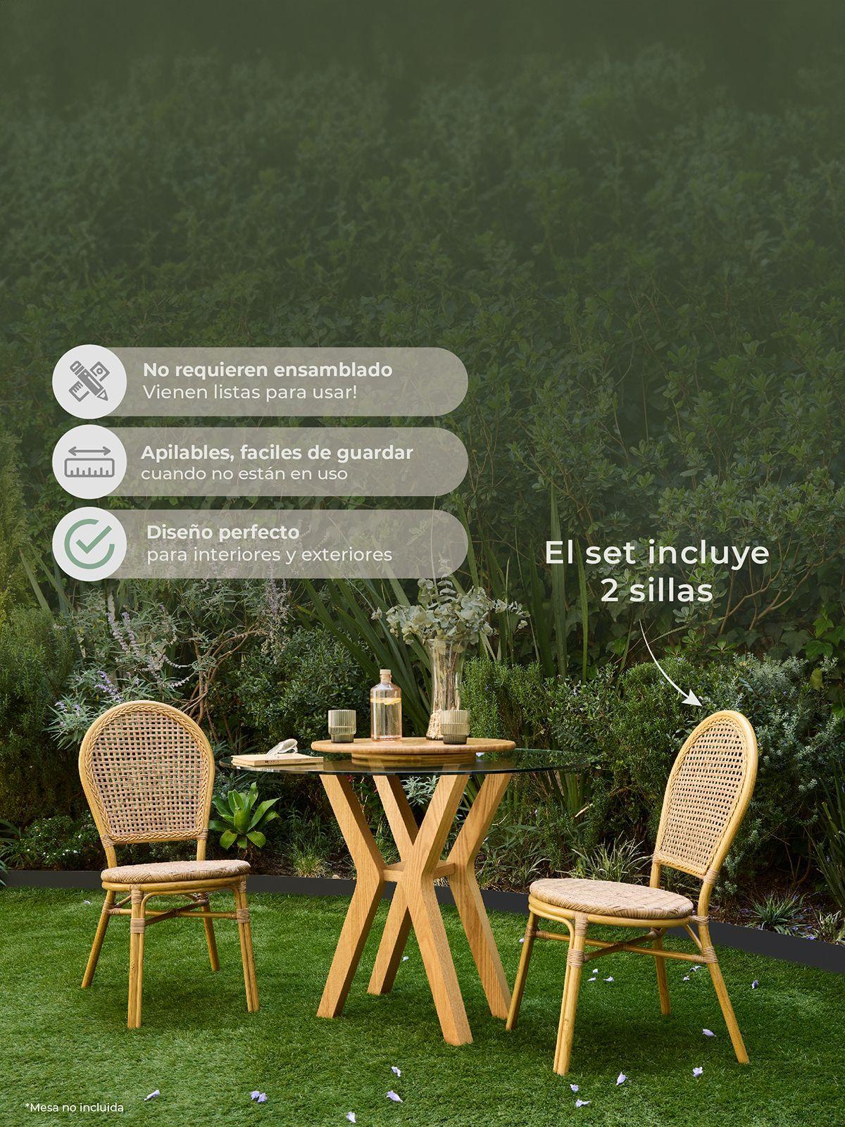 Set de 2 Silla Exterior Relan Kina Ratán Jardín y Terraza-4