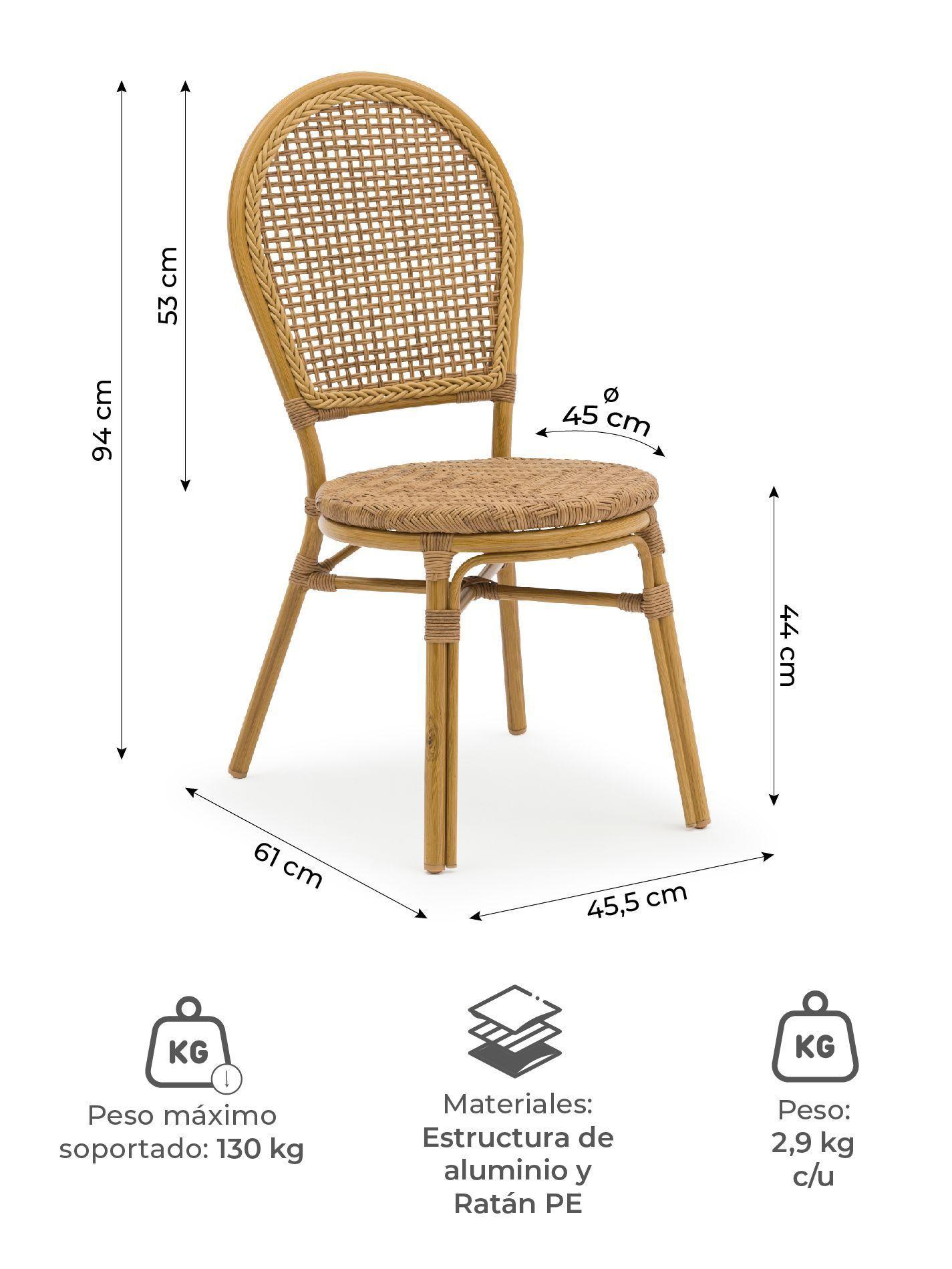 Set de 2 Silla Exterior Relan Kina Ratán Jardín y Terraza-2