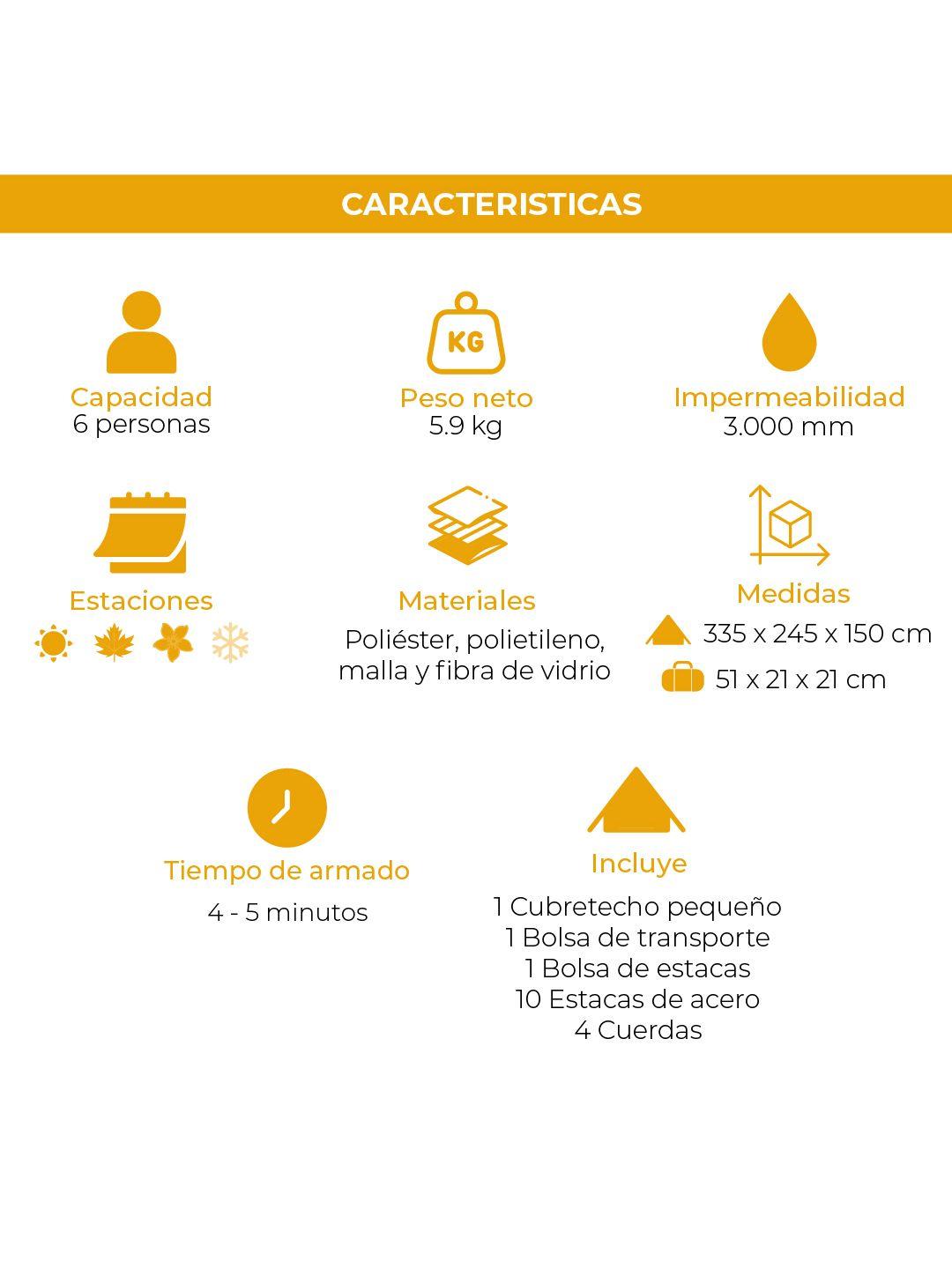 Carpa 6 Personas Kano Calafquen Camping Impermeable 3000 mm-7