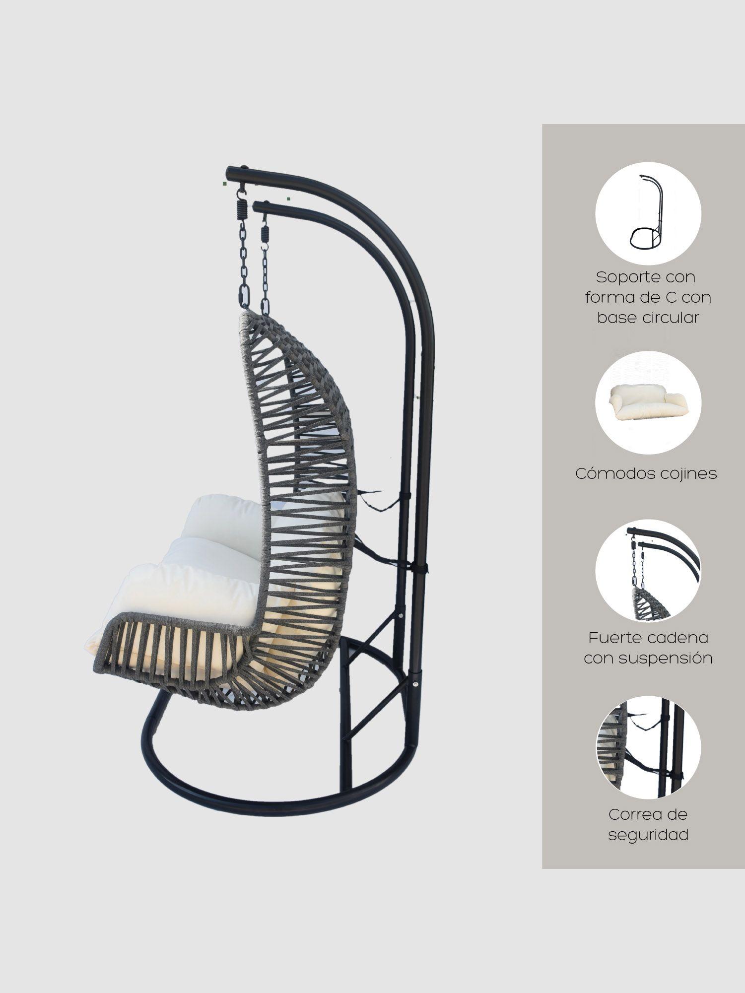 Silla Colgante Doble para Terraza con Base y Cojines-3