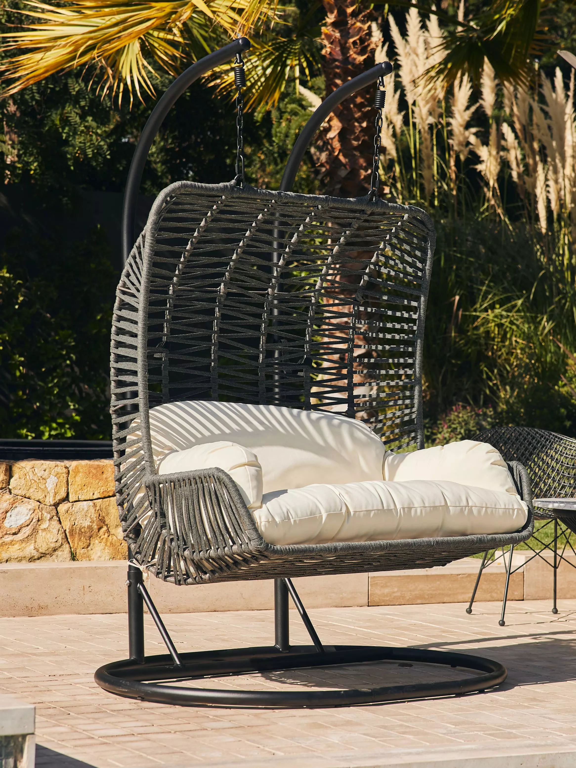 Silla Colgante Doble para Terraza con Base y Cojines-6