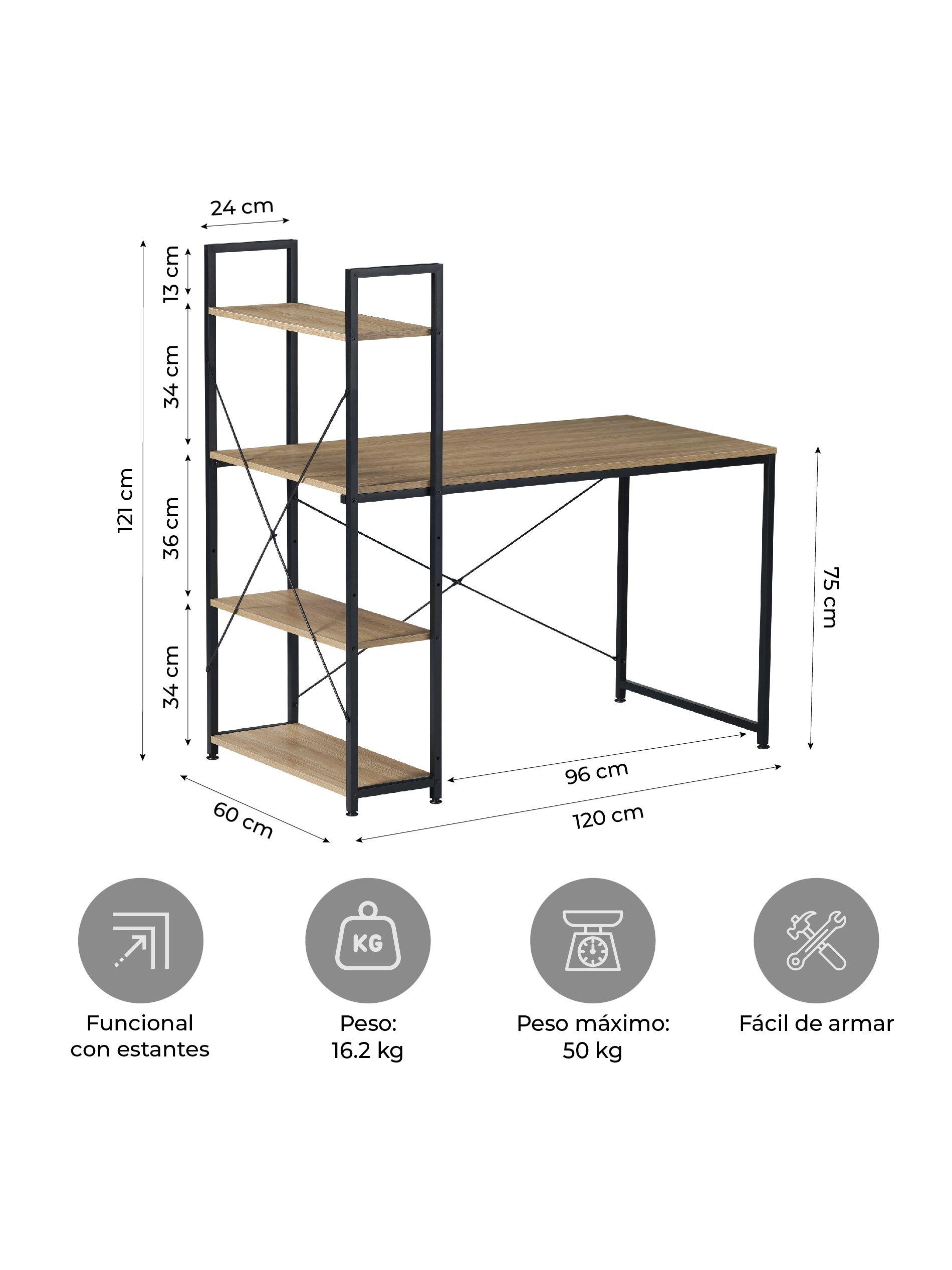 Escritorio Estilo Industrial Relan Estantería Lateral Desk 4-4