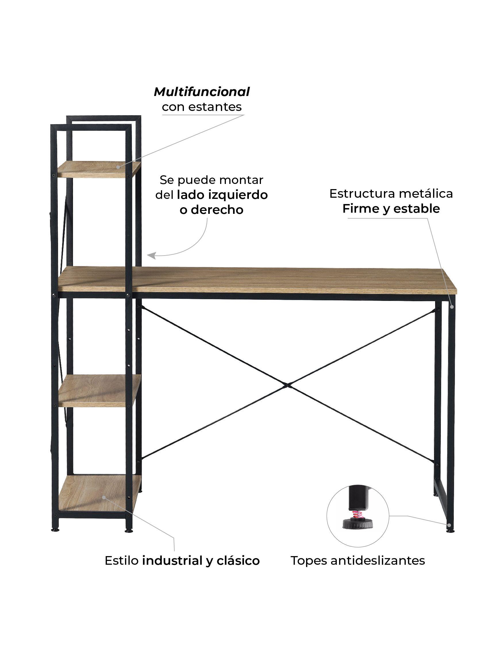 Escritorio Estilo Industrial Relan Estantería Lateral Desk 4-5