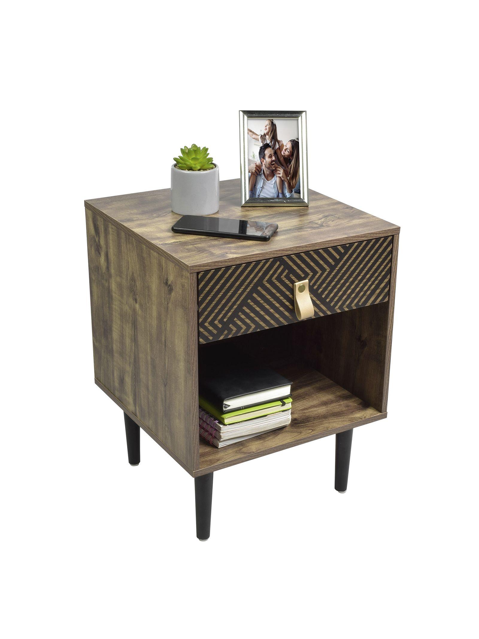 Velador Top Living Moon Black Con Cajón y Estante Negro-6
