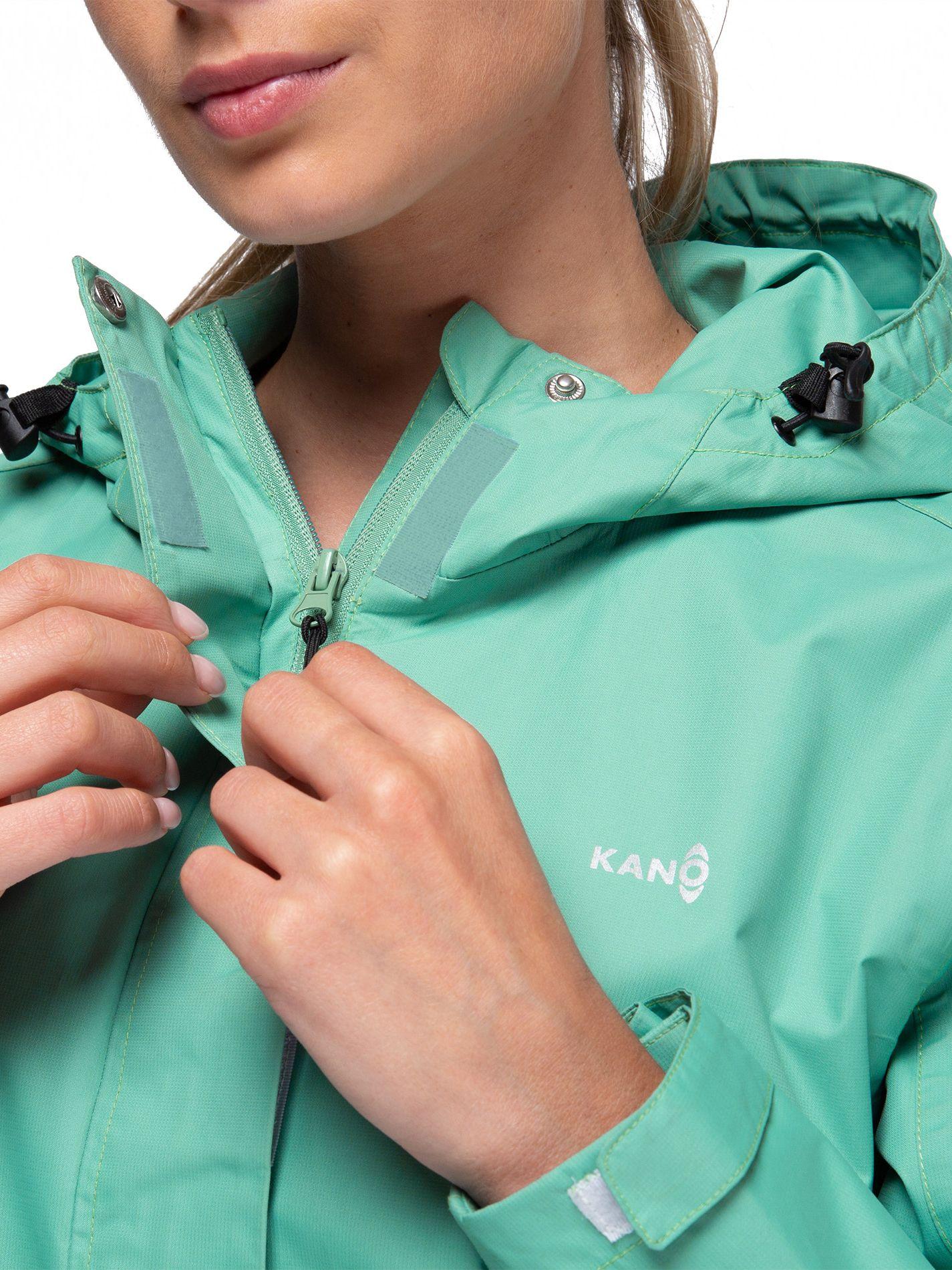 Chaqueta Cortavientos Impermeable Mujer Verde con Gorro-3