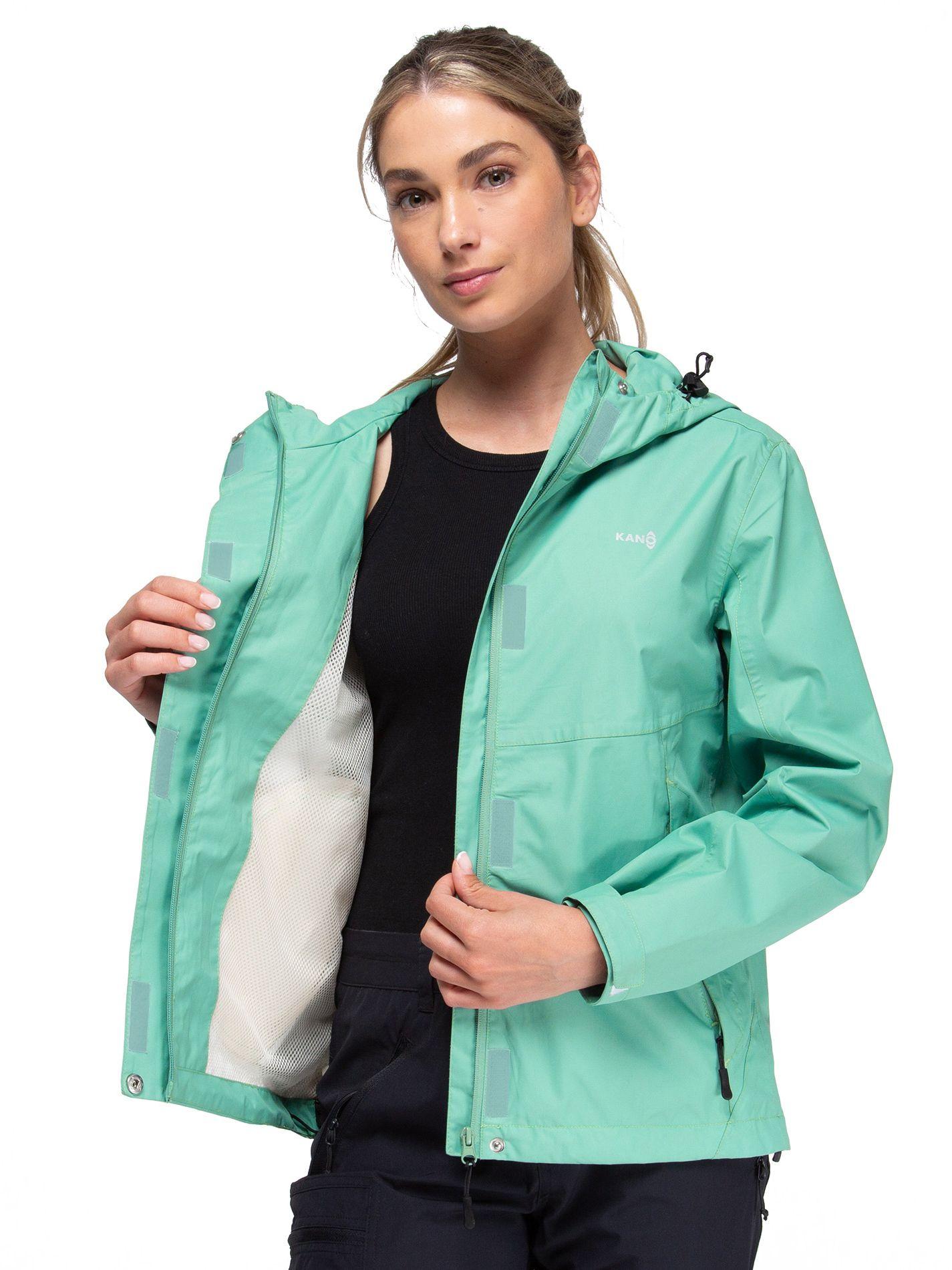 Chaqueta Cortavientos Impermeable Mujer Verde con Gorro-5