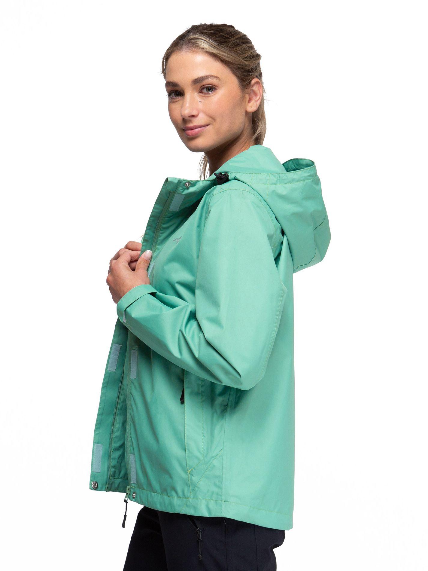 Chaqueta Cortavientos Impermeable Mujer Verde con Gorro-8