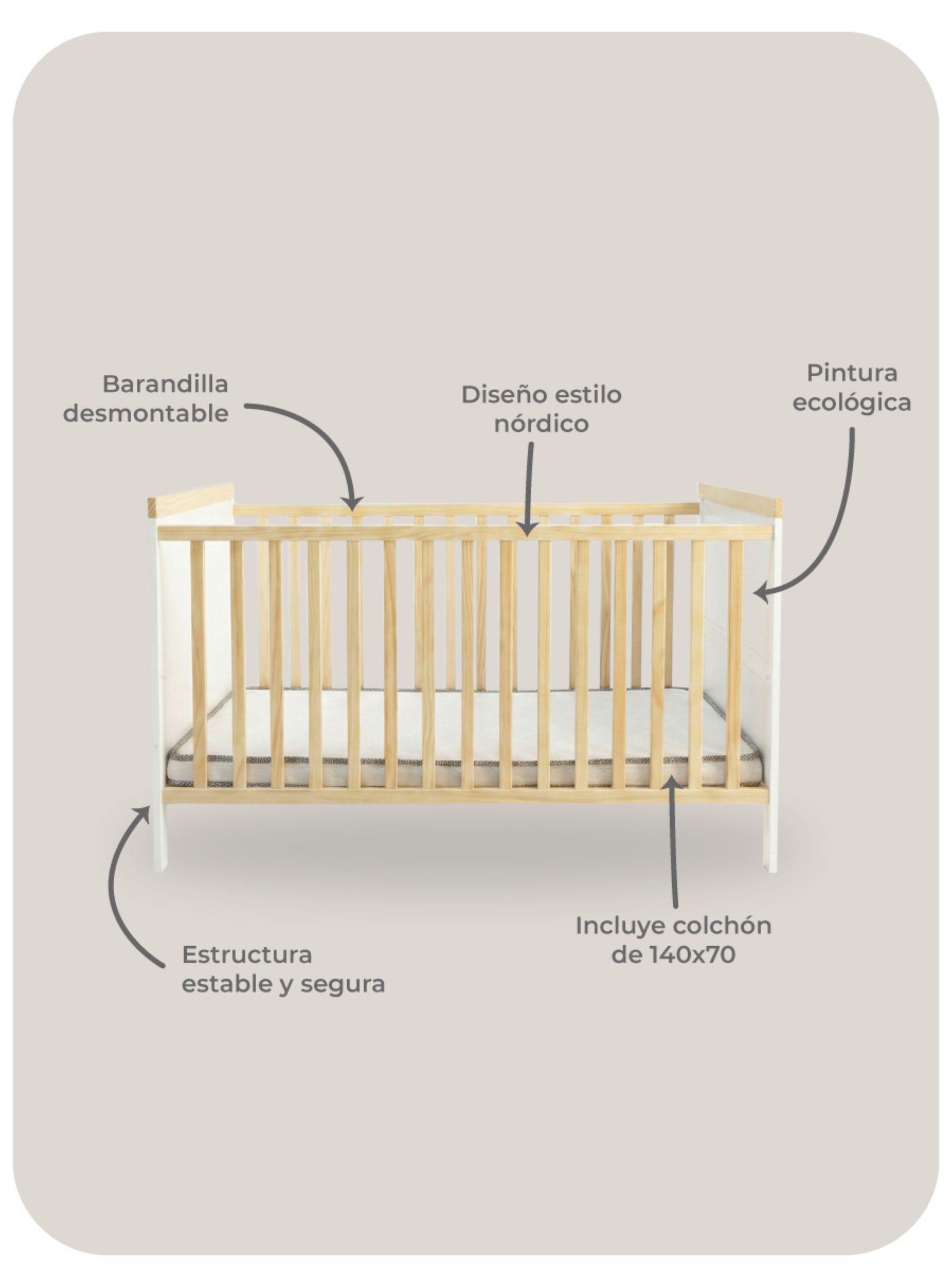 Cuna de Madera Funcional Aurora Relan Evolutiva 2 en 1 Con Colchón-3
