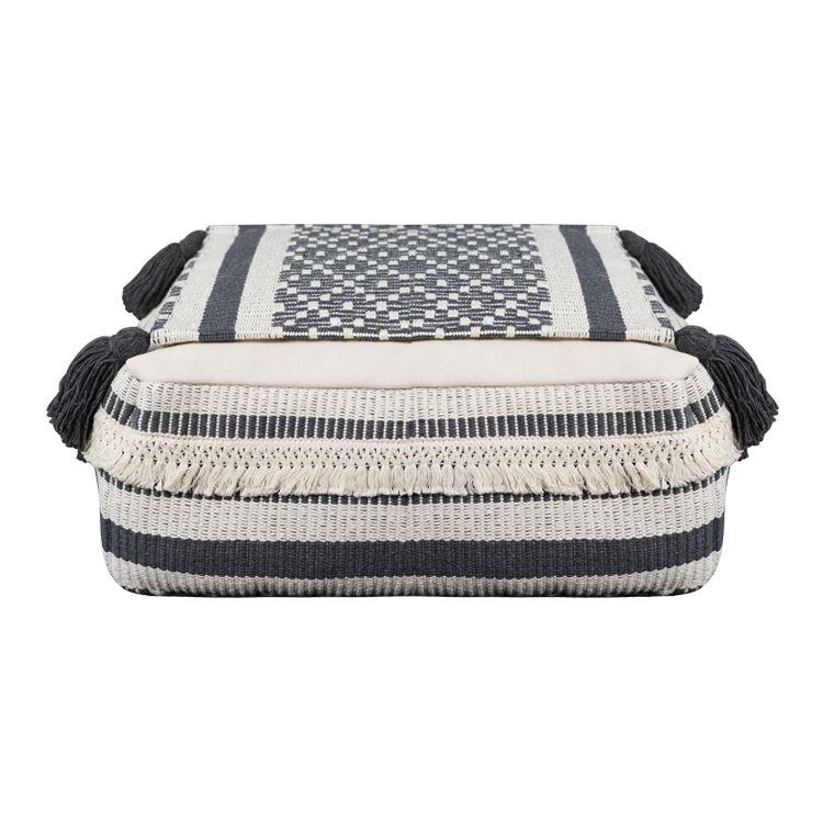 Pouf / Puff Cubo Bajo Con Flecos Blanco y Negro Relan-0