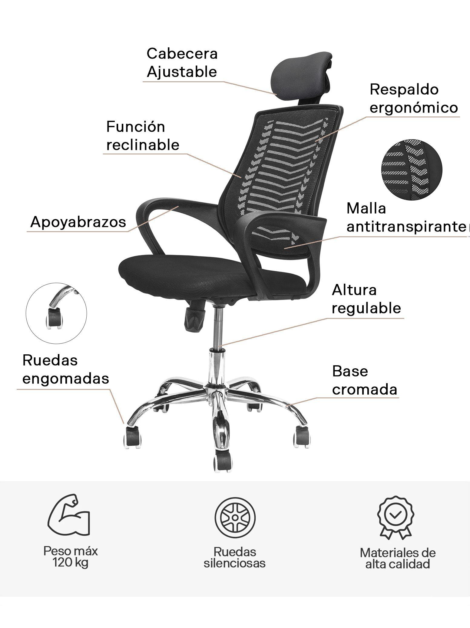 Silla de Escritorio Ejecutiva Top Living Con Cabecero Negro-3