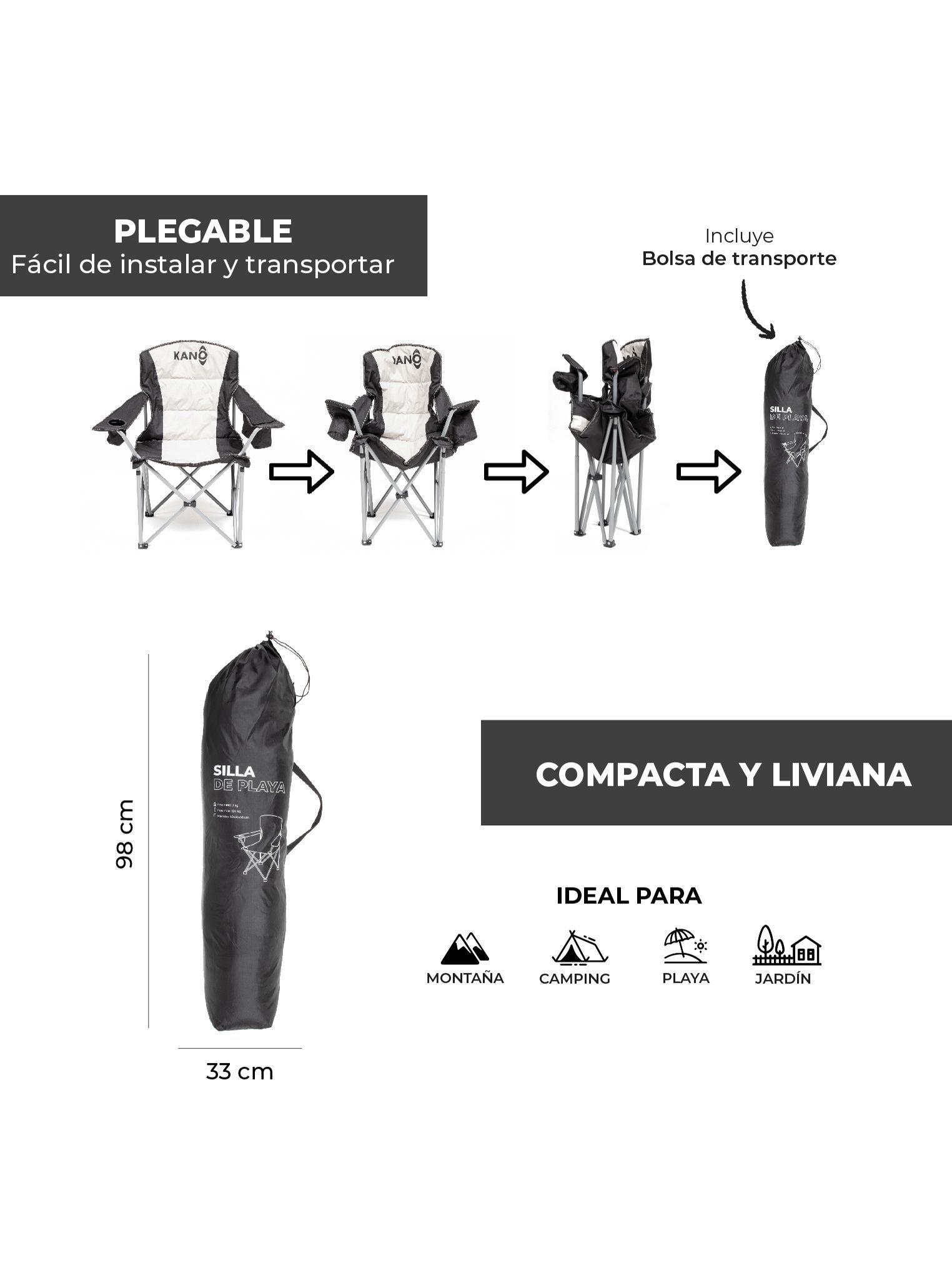 Silla Plegable Para Camping Kano Cucao Reforzada Acolchada-4
