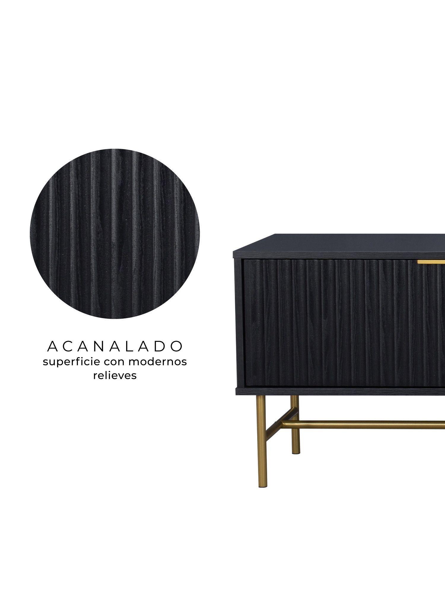 Rack TV  Queens Relan Estilo Madera Roble Negra Diseño Acanalado Con Puertas y Estantes 180 Cm-3