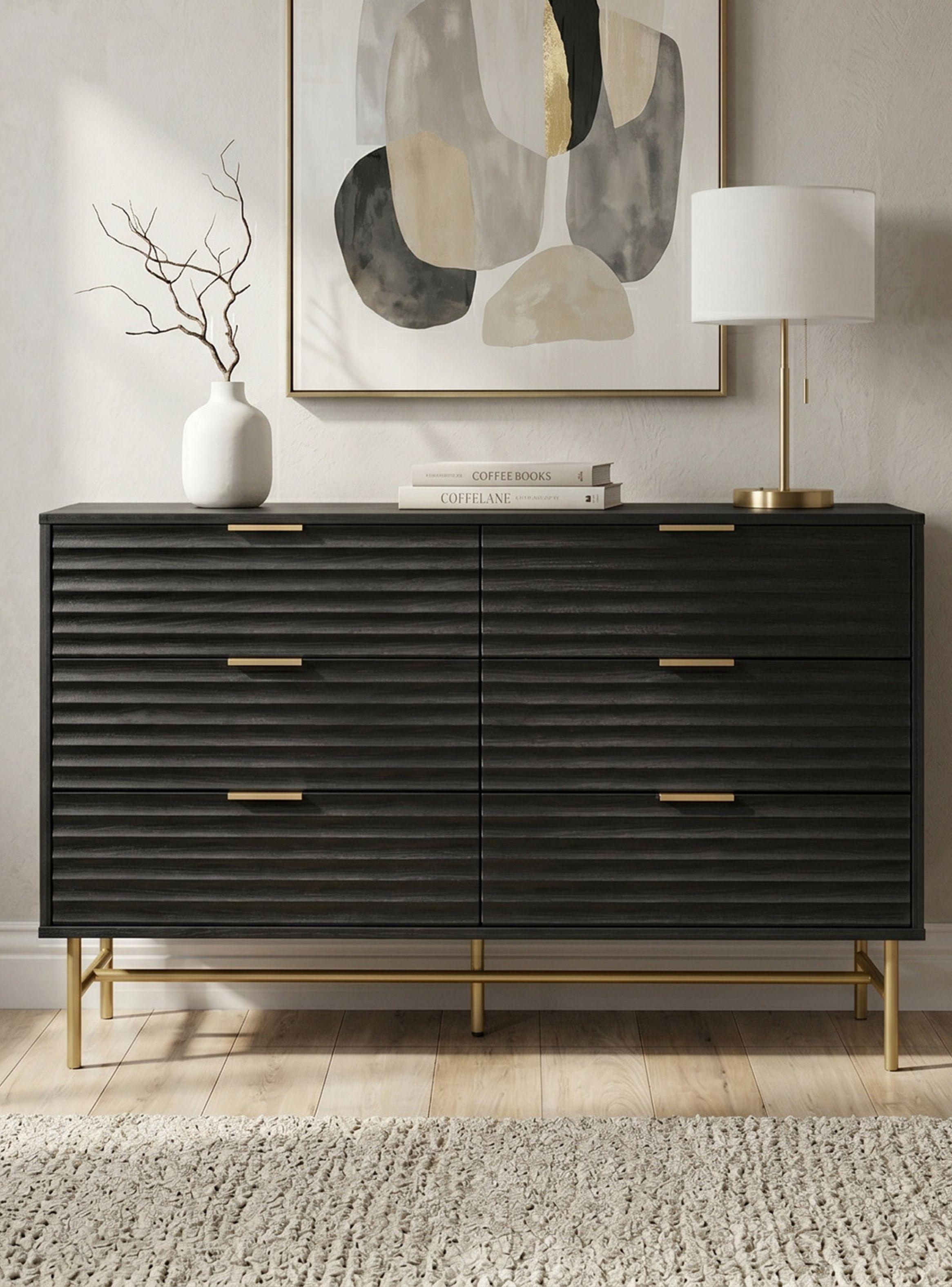 Cómoda Cajonera Harlem Relan Diseño Acanalado Con 6 Cajones Color Café Claro-1