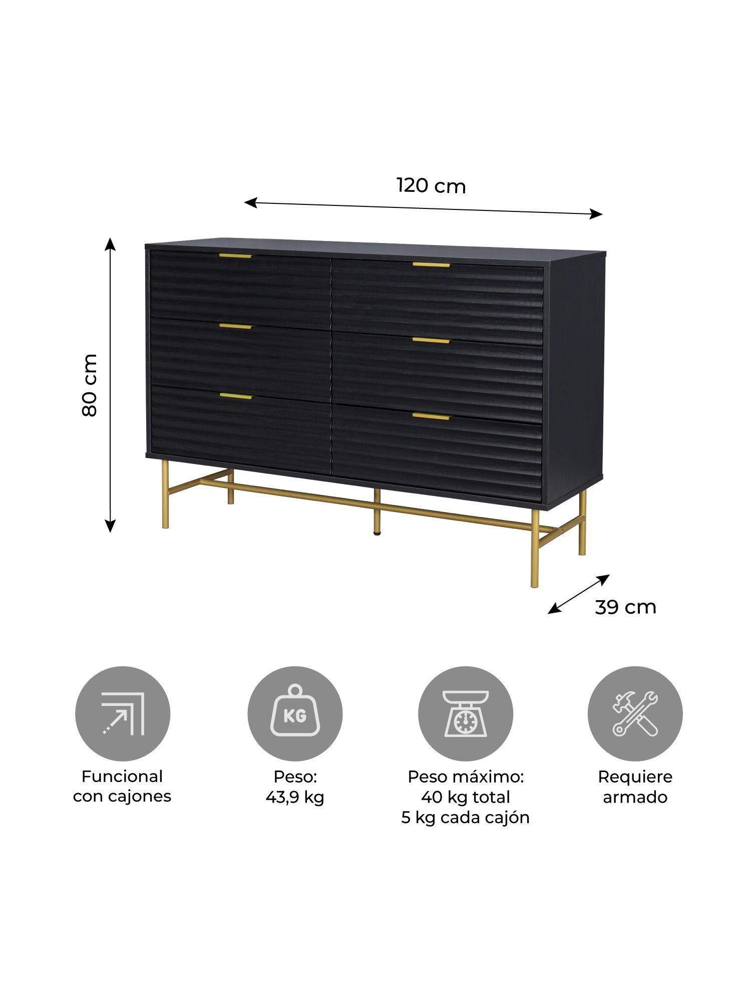 Cómoda Cajonera Harlem Relan Diseño Acanalado Con 6 Cajones Color Café Claro-2