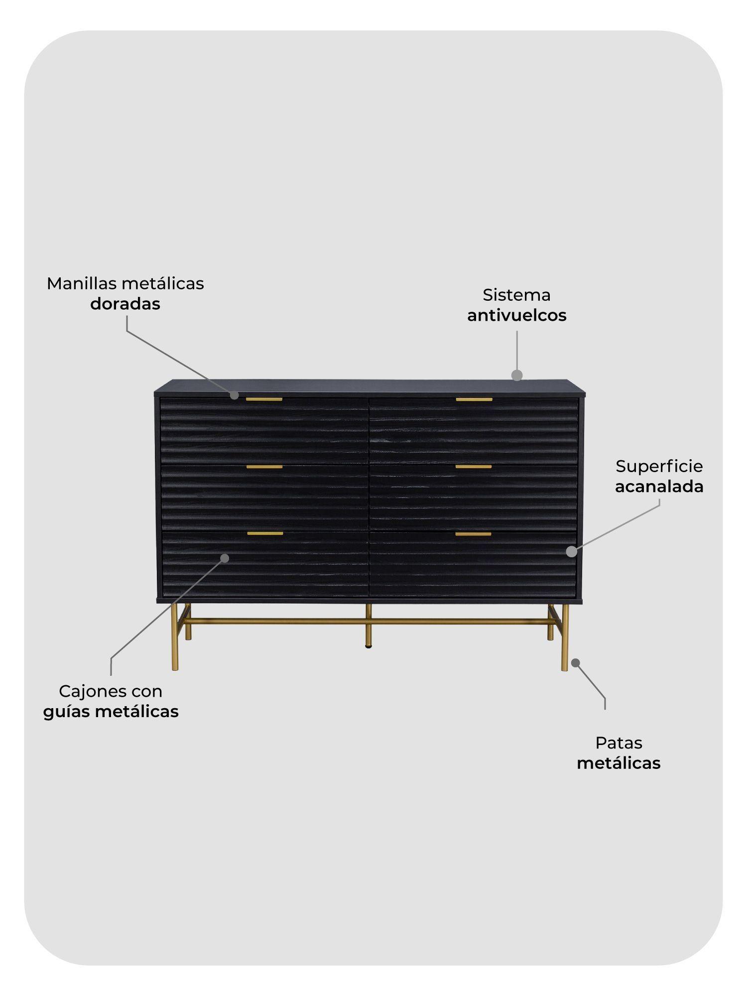 Cómoda Cajonera Harlem Relan Diseño Acanalado Con 6 Cajones Color Café Claro-4