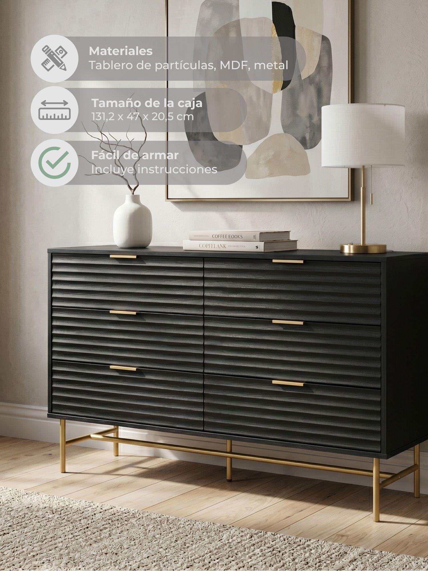 Cómoda Cajonera Harlem Relan Diseño Acanalado Con 6 Cajones Color Café Claro-6