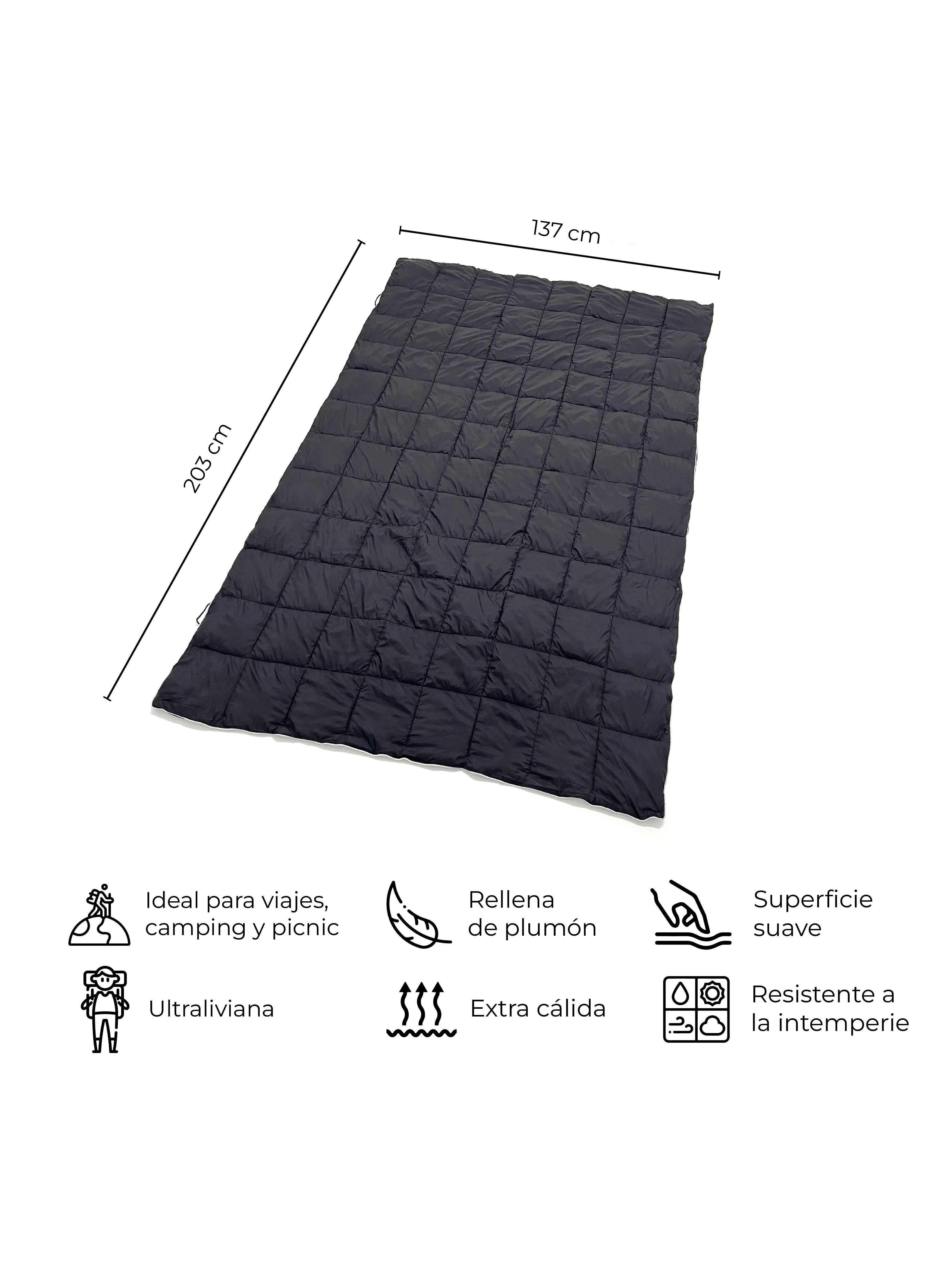Manta Térmica Camping Kano con Botones Tipo Poncho Negro-2
