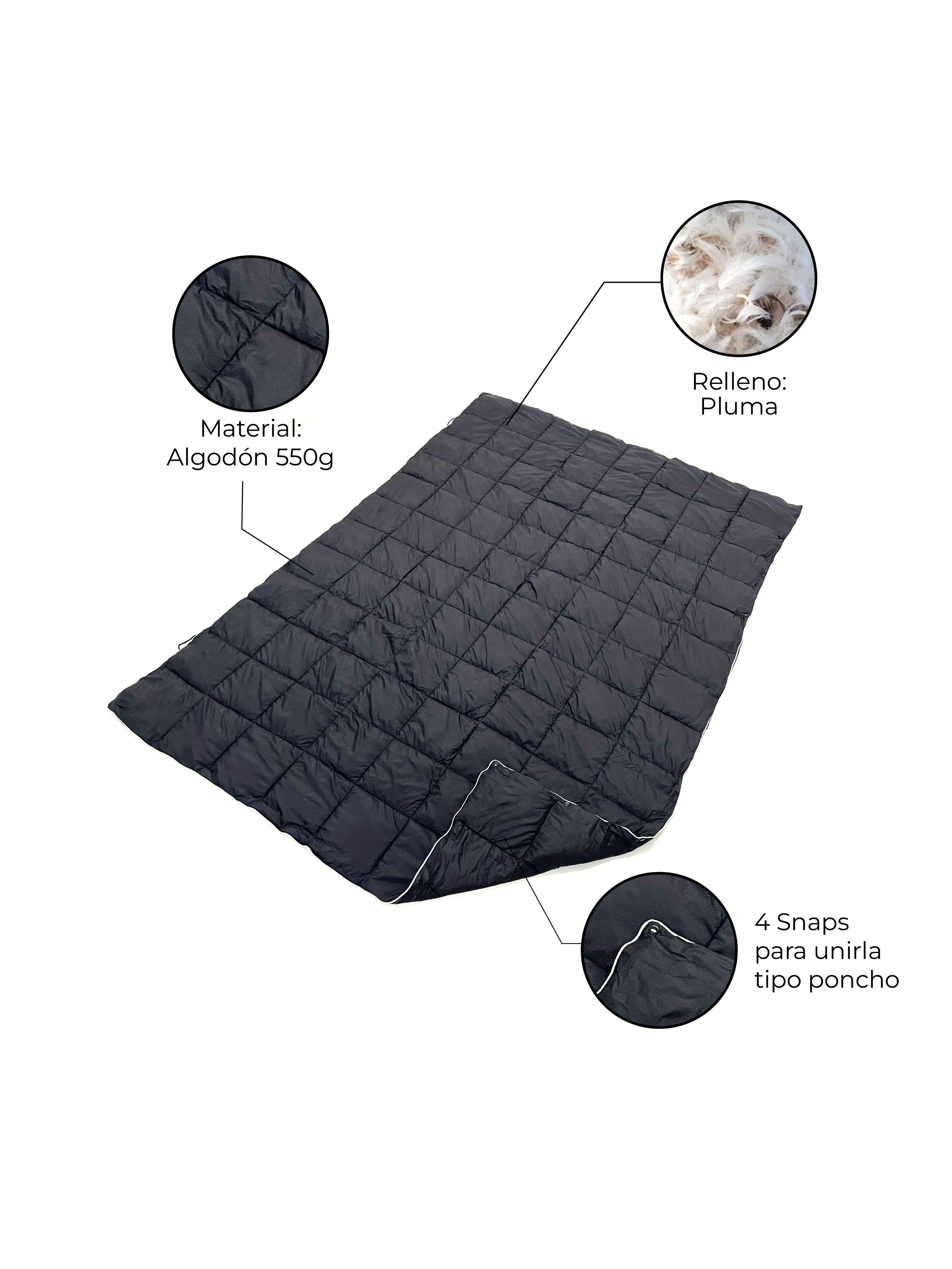 Manta Térmica Camping Kano con Botones Tipo Poncho Negro-3
