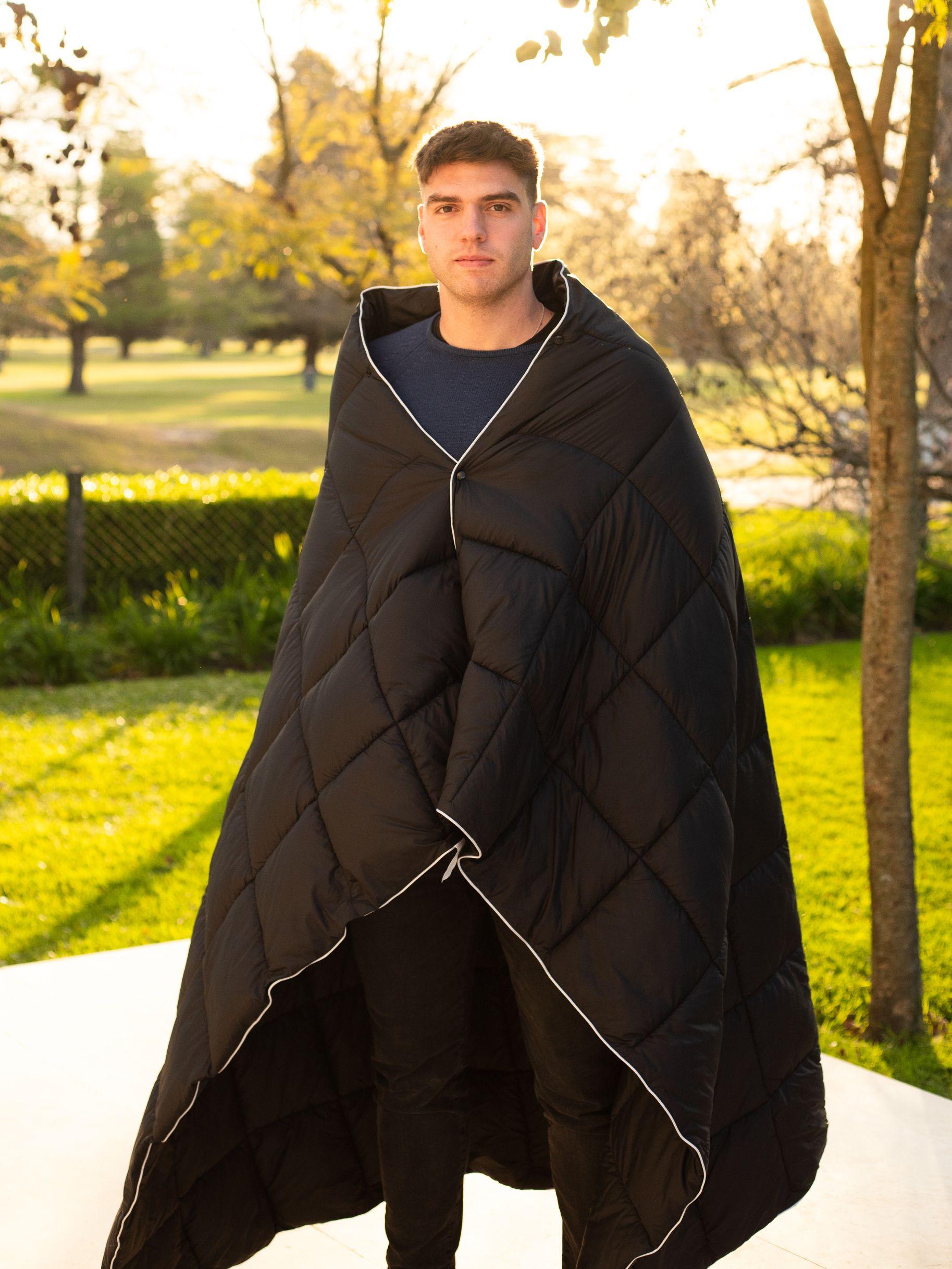 Manta Térmica Camping Kano con Botones Tipo Poncho Negro-5