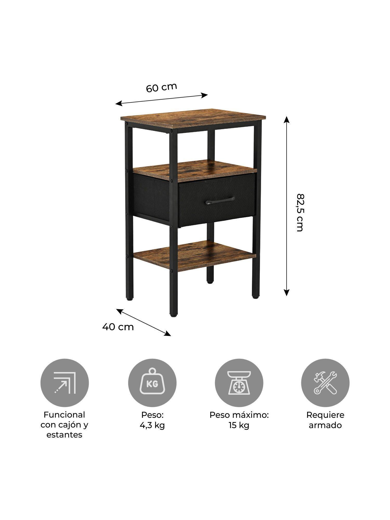 Velador Moderno Relan Estilo Industrial Con Cajón y Repisa-1