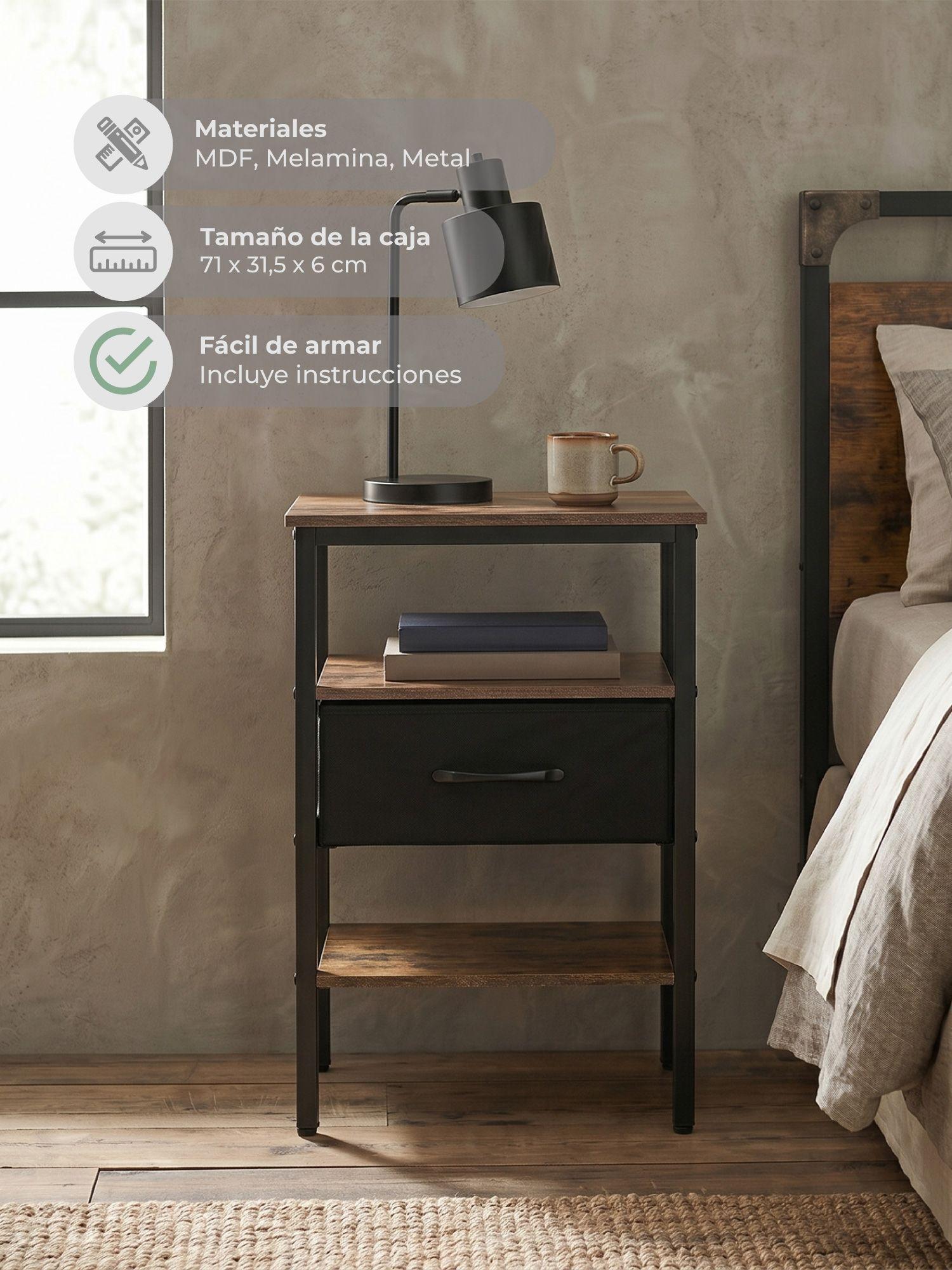 Velador Moderno Relan Estilo Industrial Con Cajón y Repisa-3