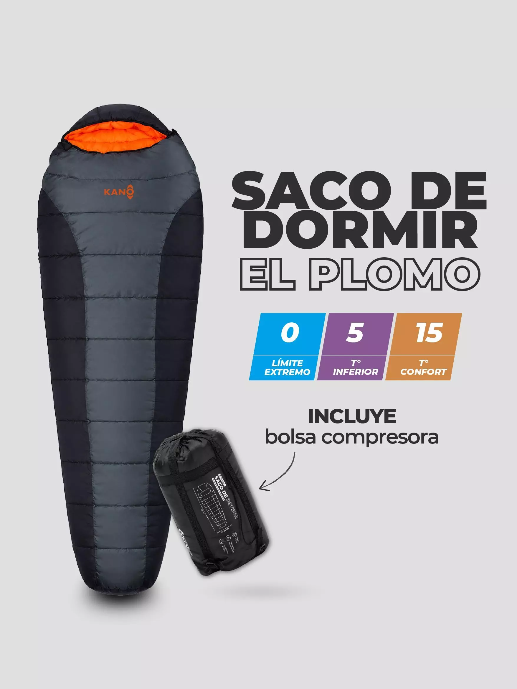 Saco de Dormir Kano El Plomo 0 / 5 / 15°C 1,2 Kg Gris-2