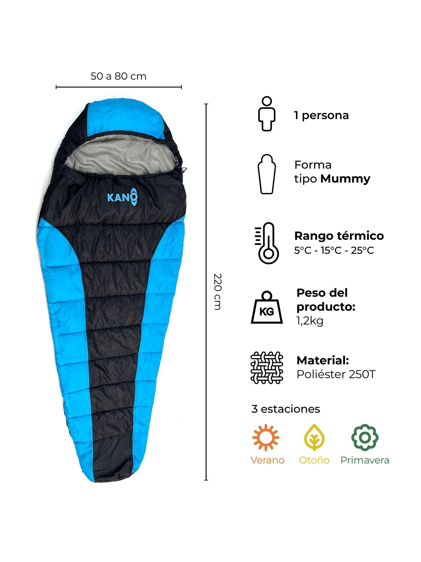 Saco de Dormir Kano +5ºC / +15ºC 3 Estaciones 1,2 Kg Azul-2